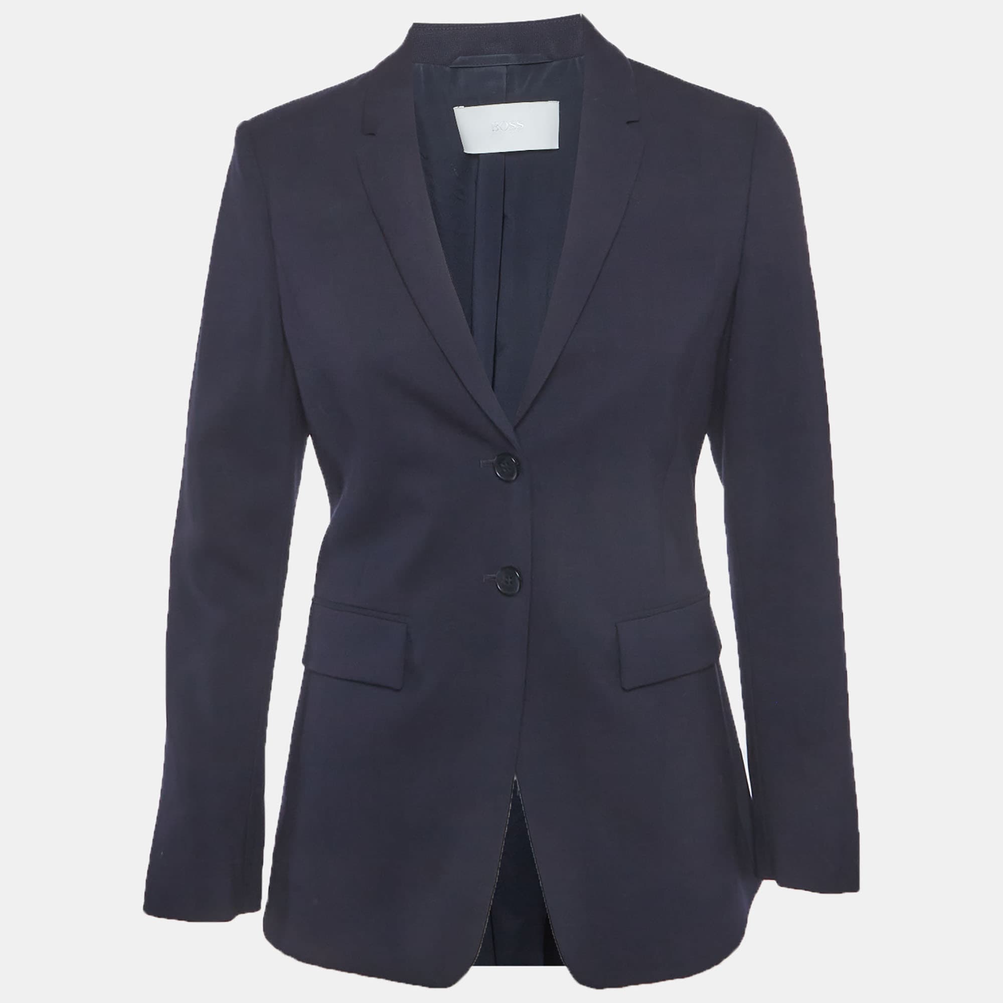 Hugo Boss Navy Blue Virgin Wool Button Front Blazer S