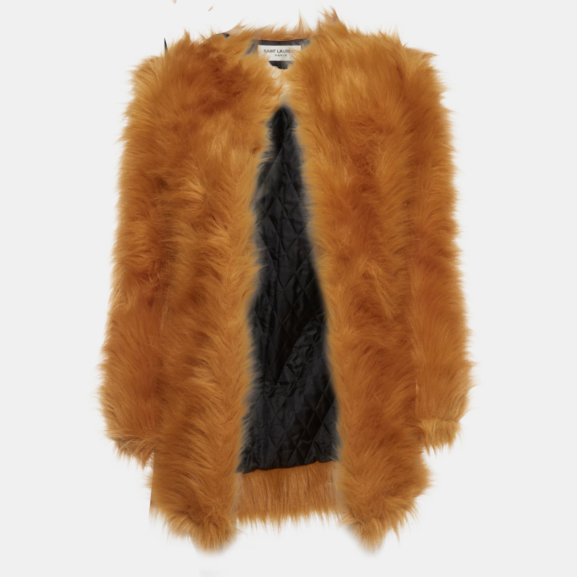 Saint Laurent Paris Brown Faux Fur Open Front Coat S