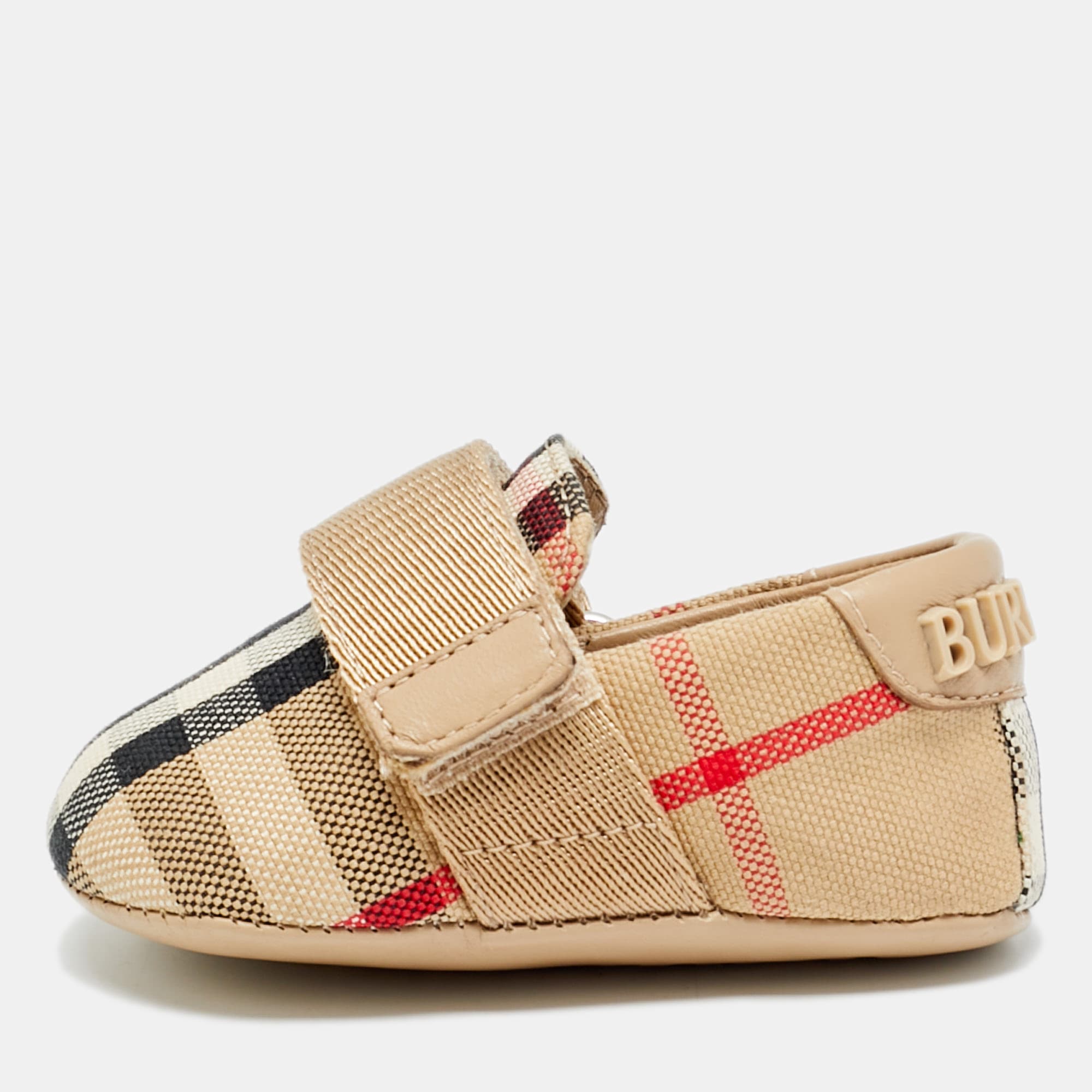 Burberry Size 15 Beige Vintage Check Canvas Slip On Sneakers