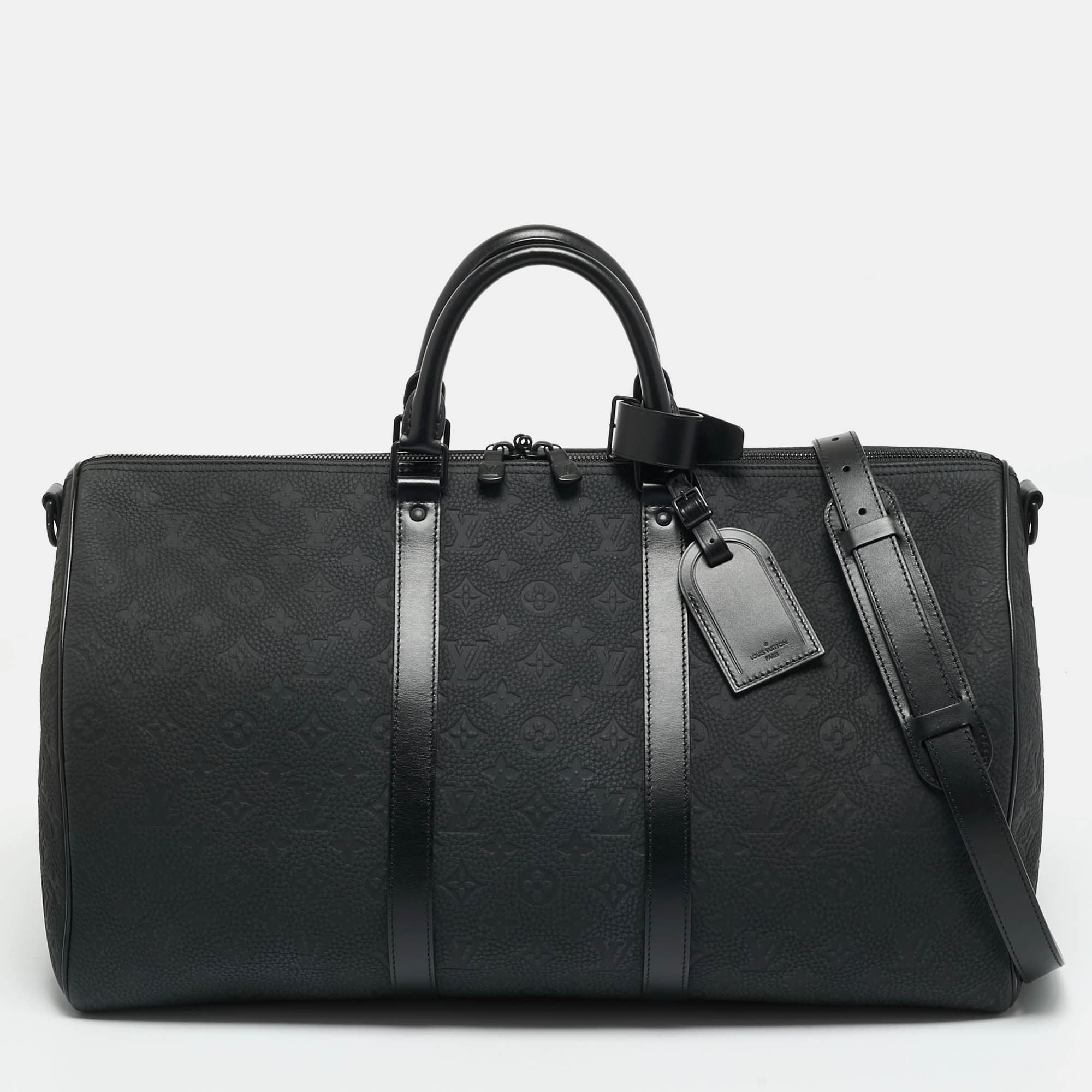 Louis Vuitton Keepall Bandouliere 50 Black Monogram Taurillon Leather Duffel Bag
