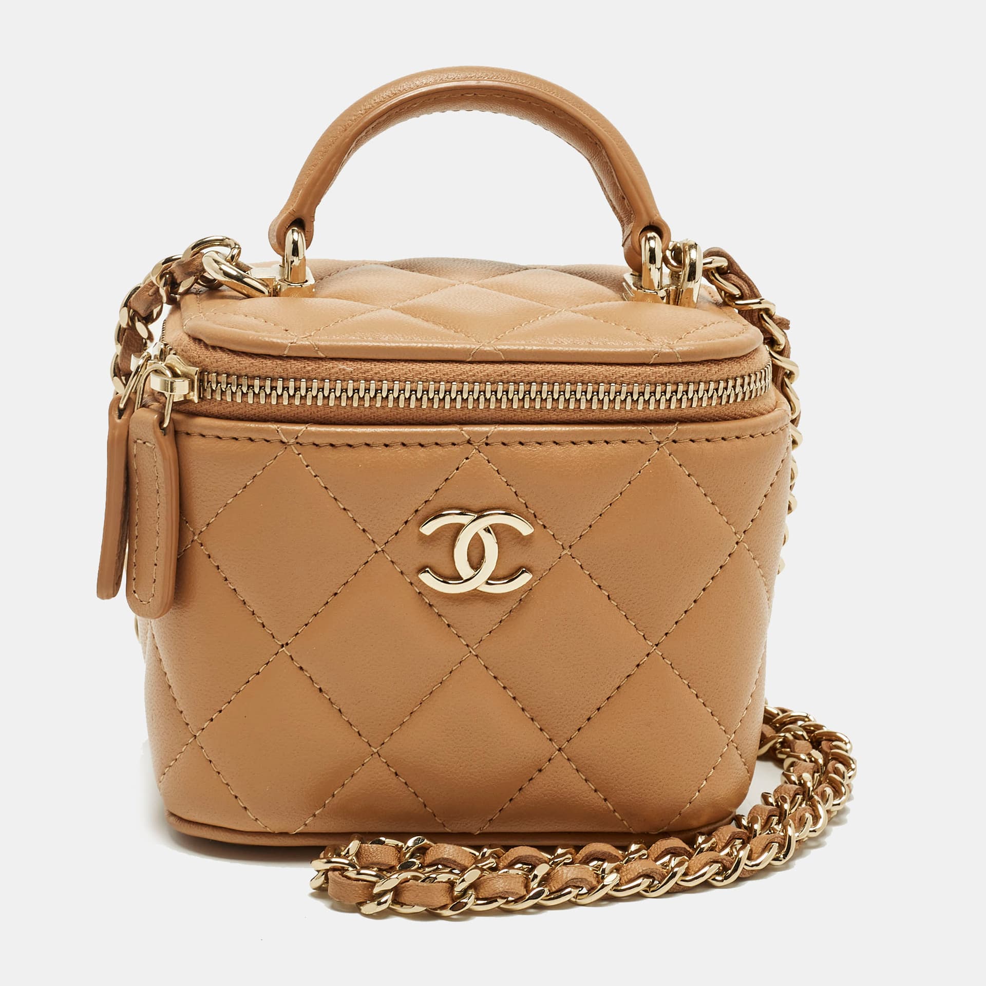 Chanel Vanity Case Mini Beige Quilted Leather Shoulder Bag