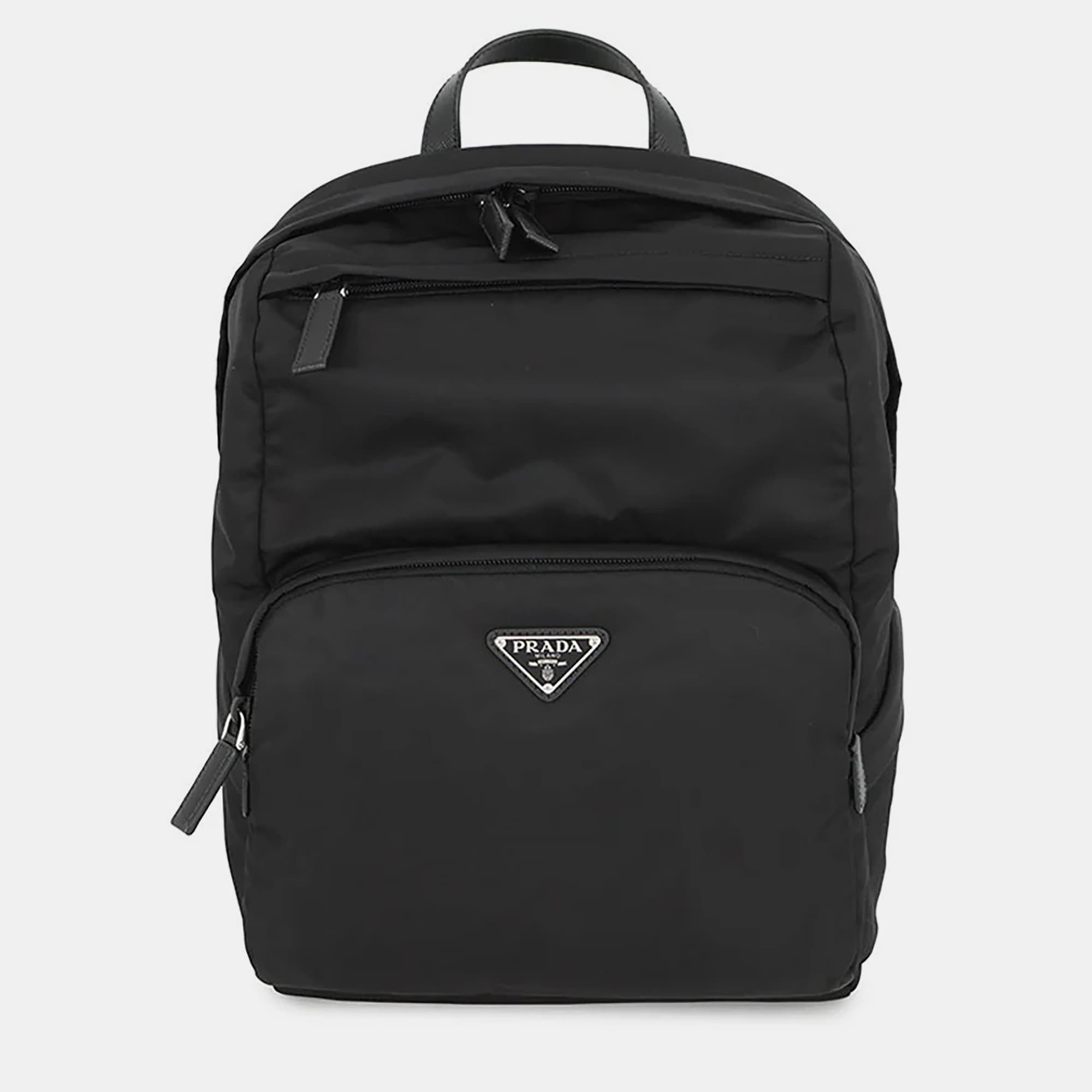 Prada Re-Nylon Black Saffiano Leather Backpack