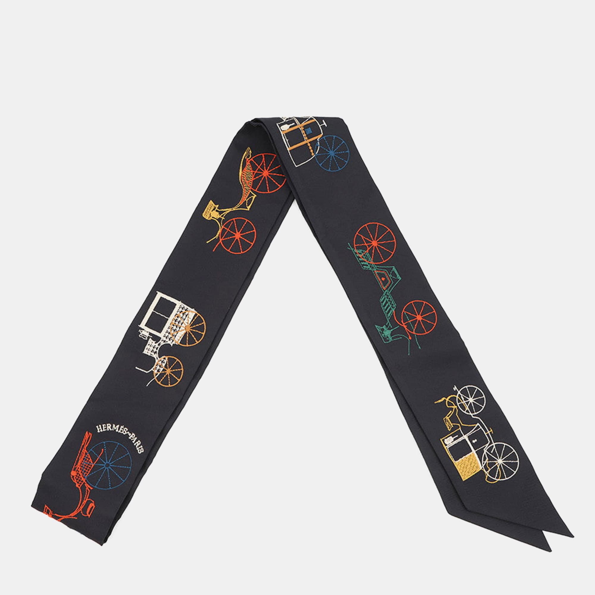 Hermes Twilly Long 'A to Berlin' Multicolor Silk Scarf