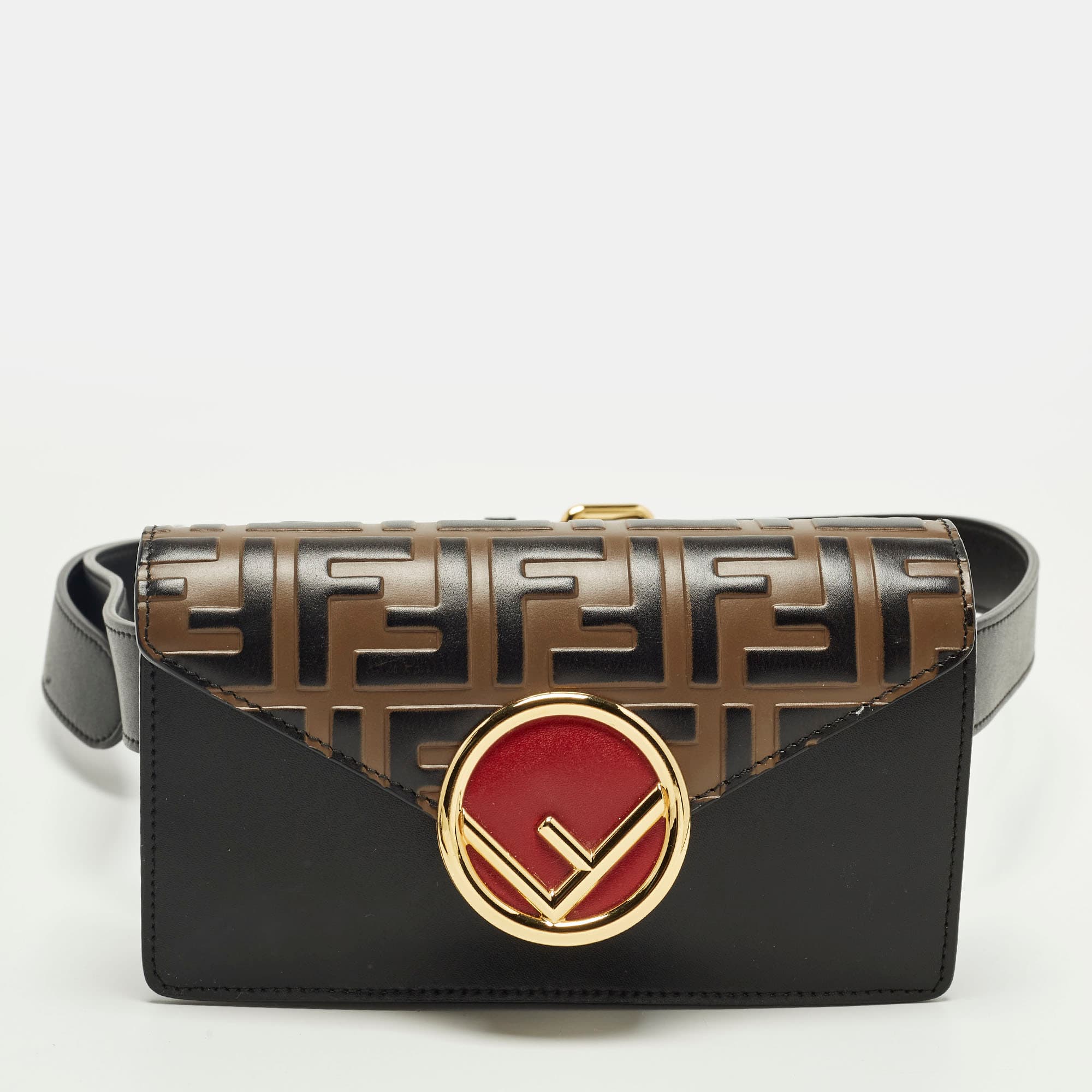 Fendi F Black/Brown FF Leather Belt Bag