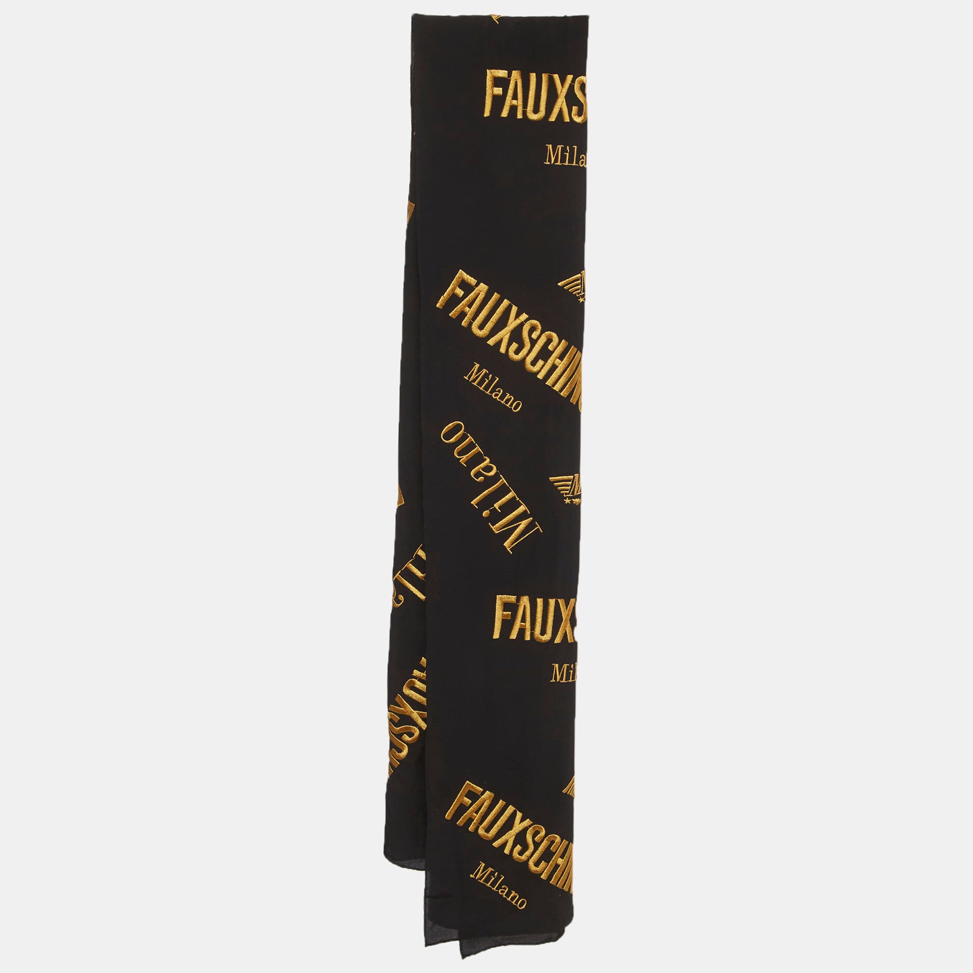Moschino Black Logo Embroidered Silk Scarf