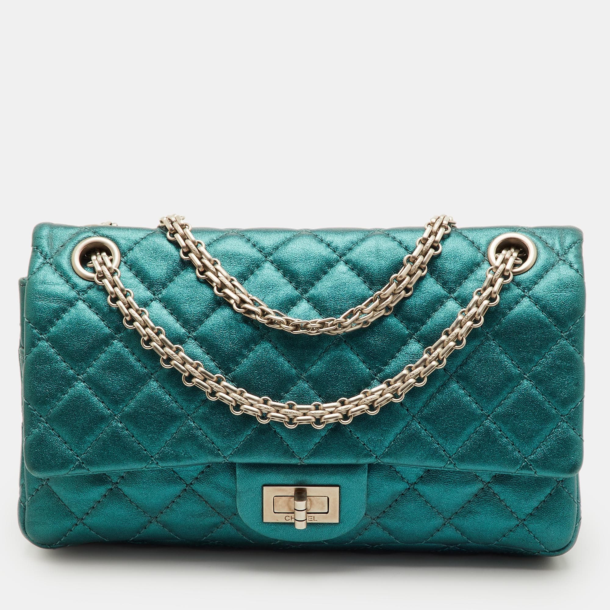 Chanel 2.55 Reissue 225 Teal Blue Quilted Metallic Leather Flap Bag