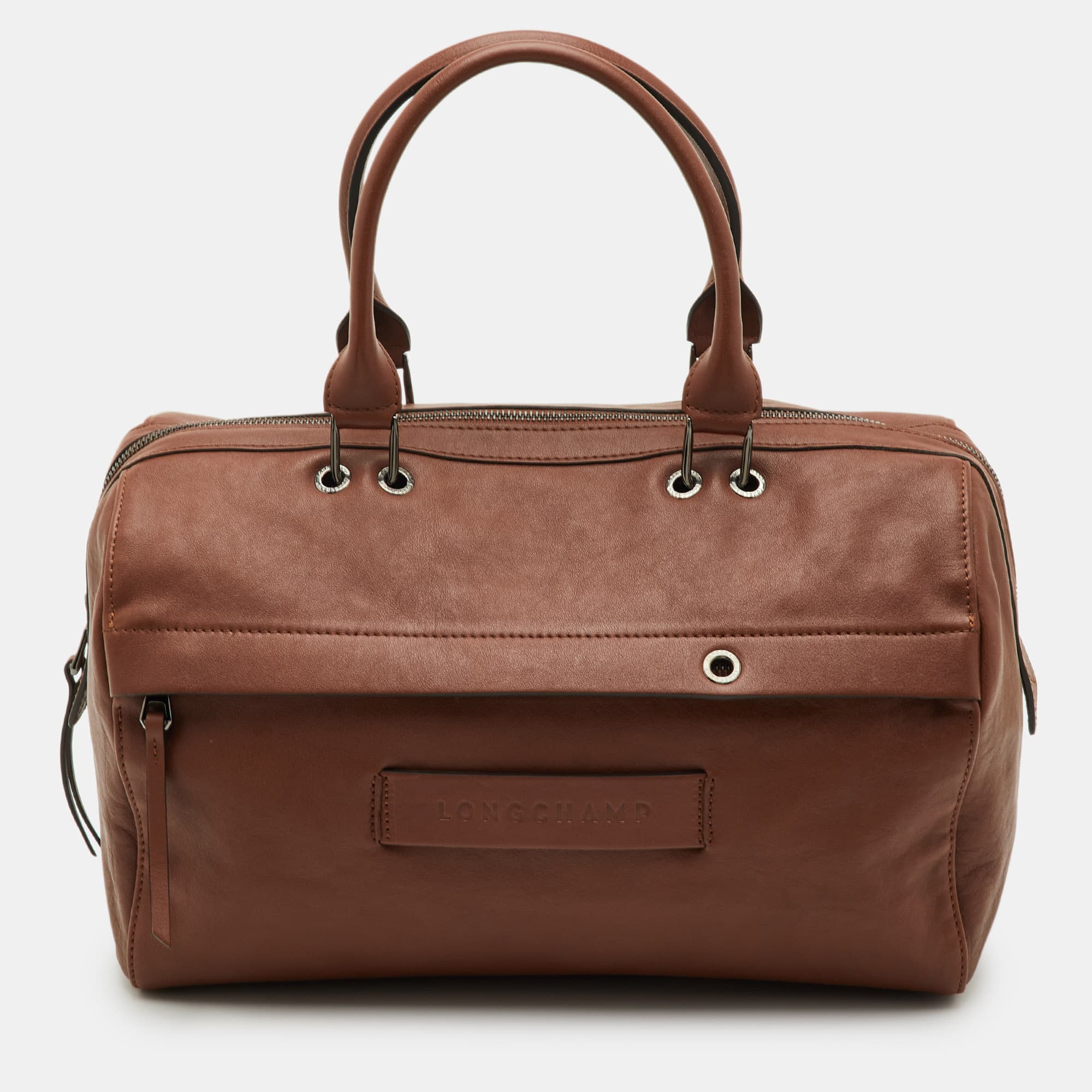 Longchamp 3D Brown Leather Top Zip Satchel