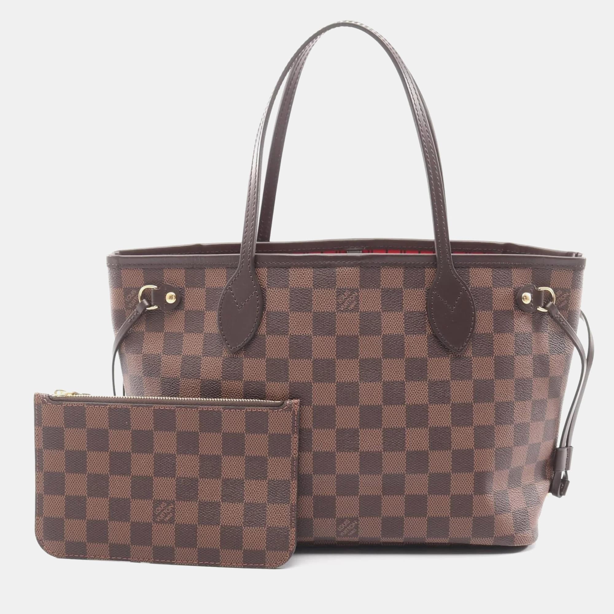 Louis Vuitton Neverfull PM Brown Damier Ebene Coated Canvas Leather Tote Bag