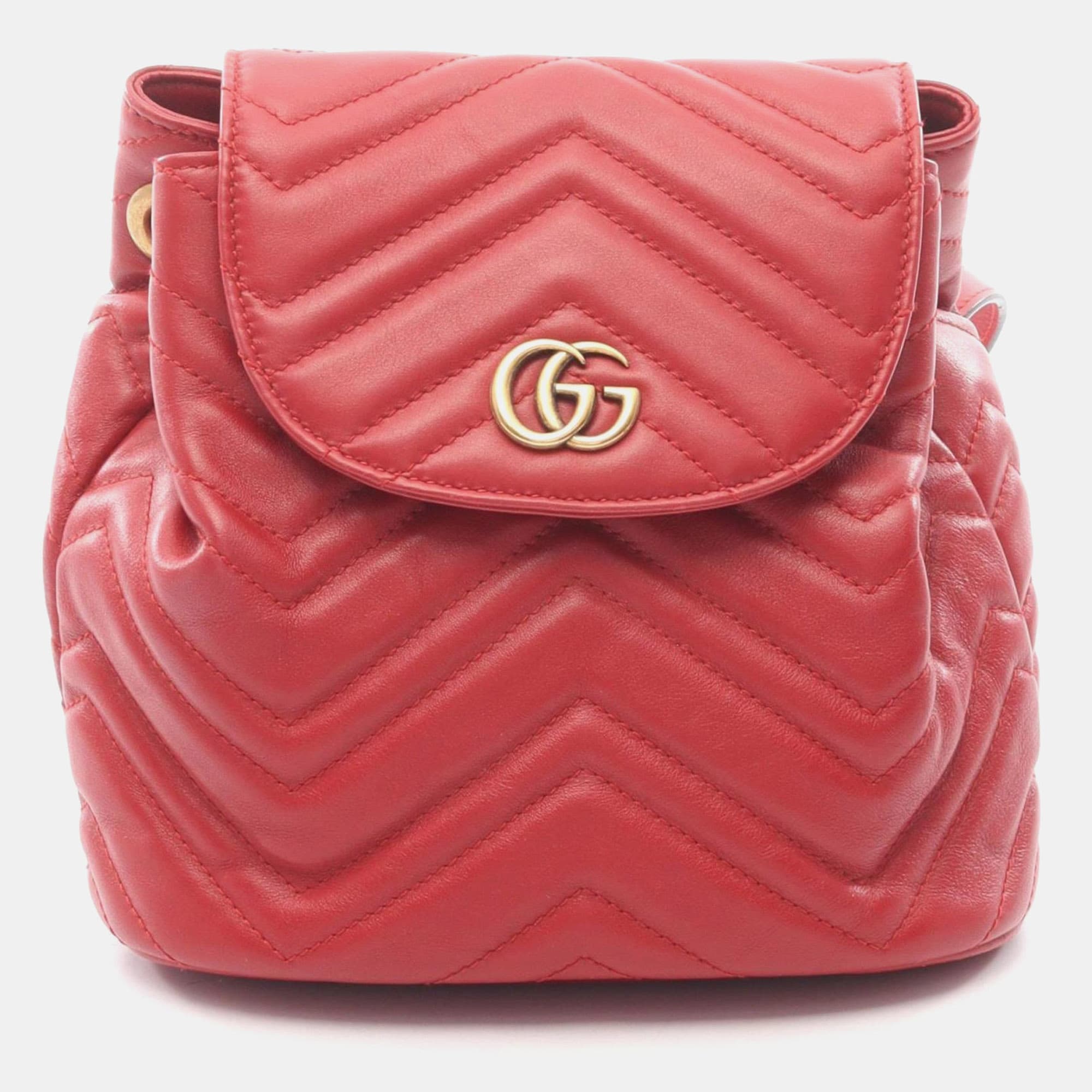 Gucci GG Marmont Red Leather Backpack