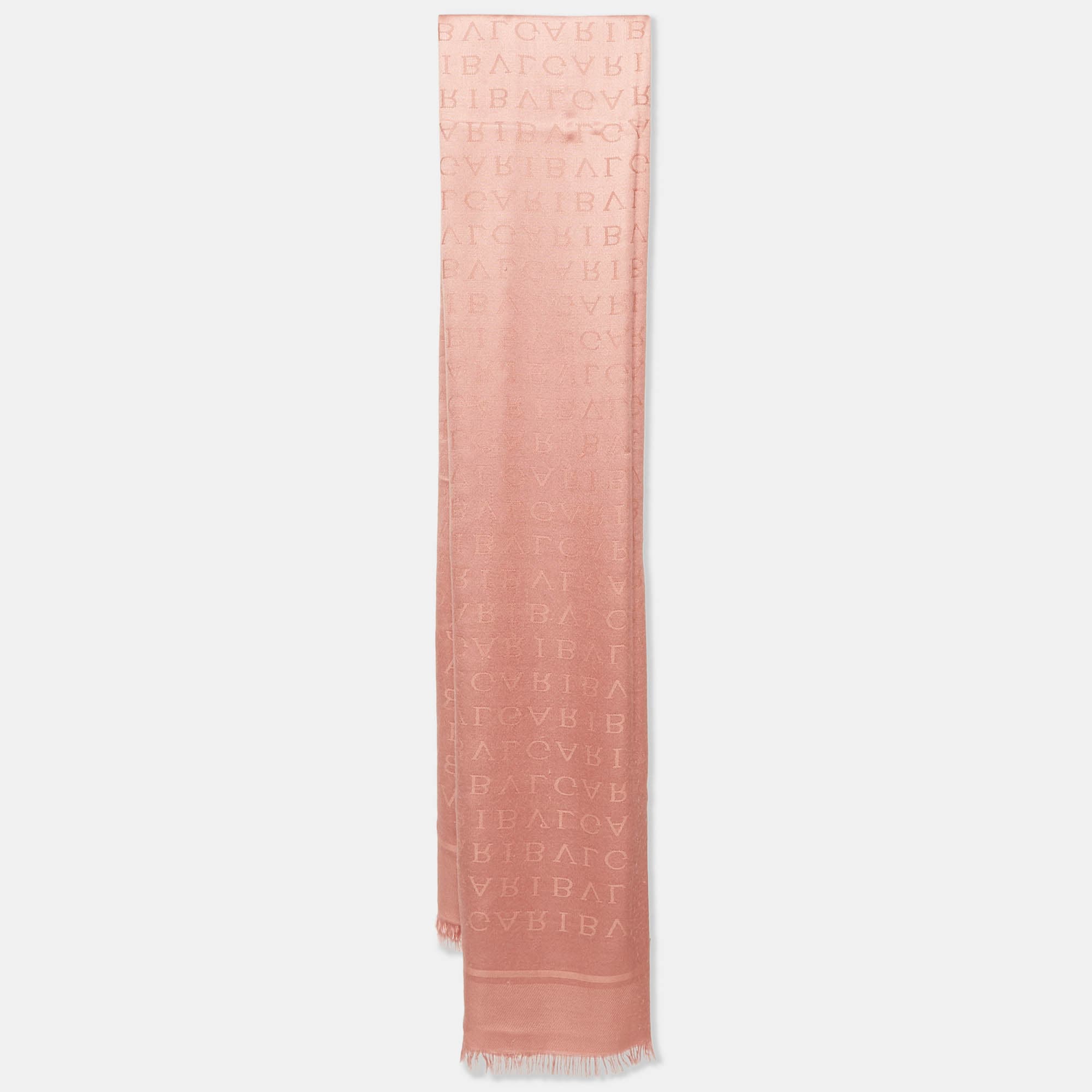 Bvlgari Pink Logomania Wool and Silk Jacquard Scarf