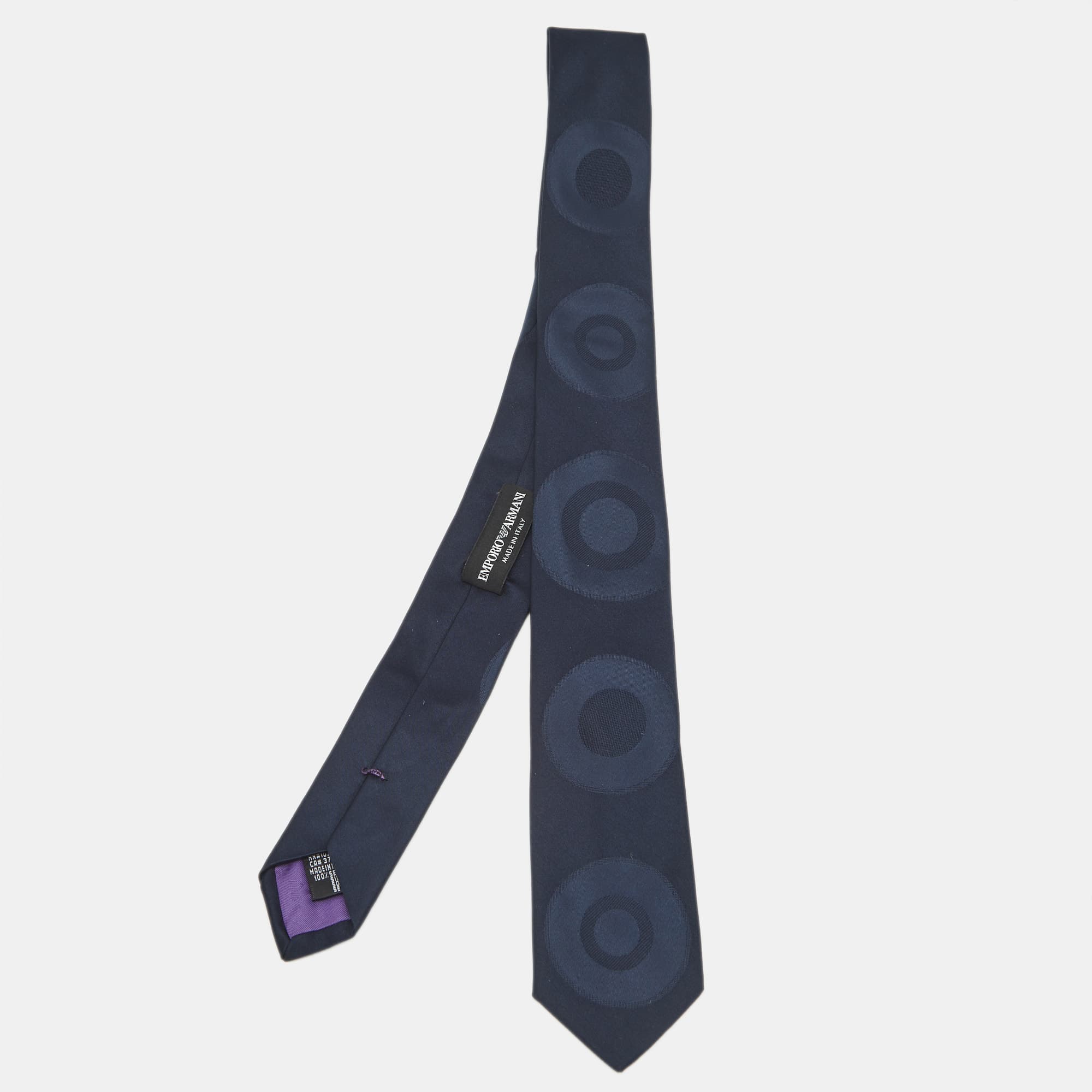 Emporio Armani Navy Blue Jacquard Silk Skinny Tie