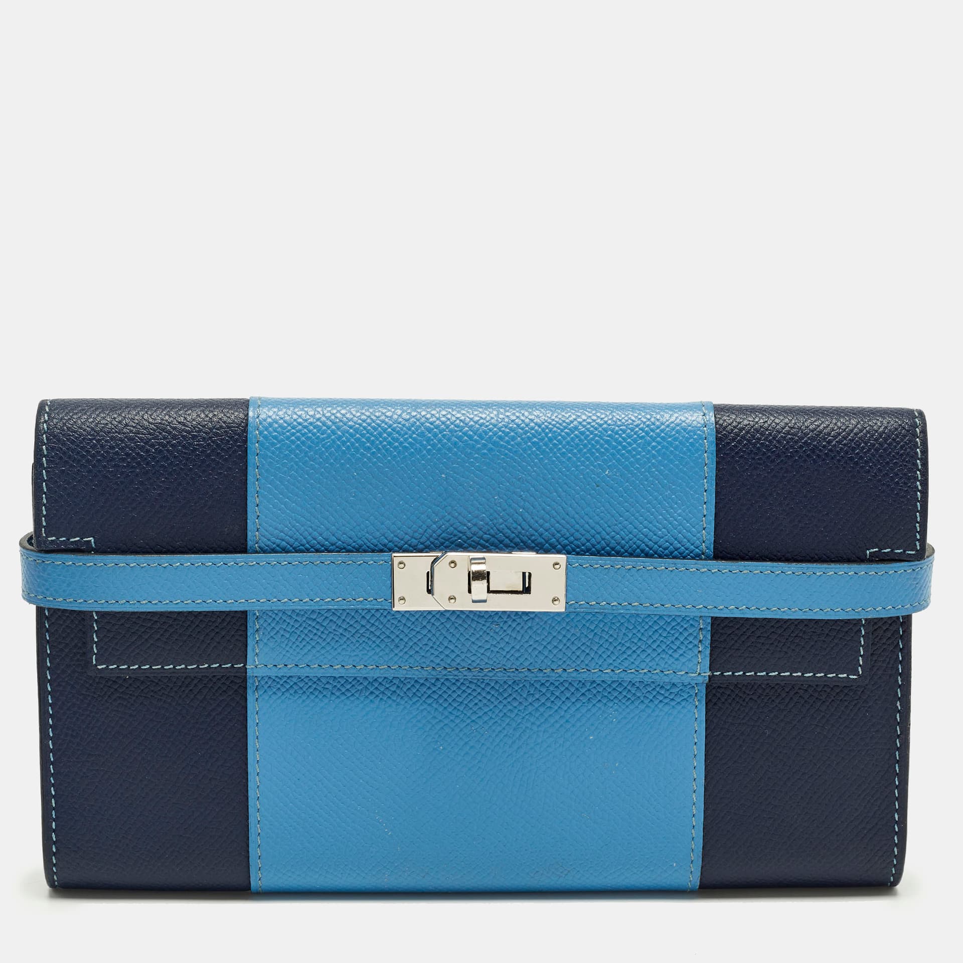 Hermes Kelly Flag Bleu Paradis/Bleu Saphir Epsom Leather Continental Wallet