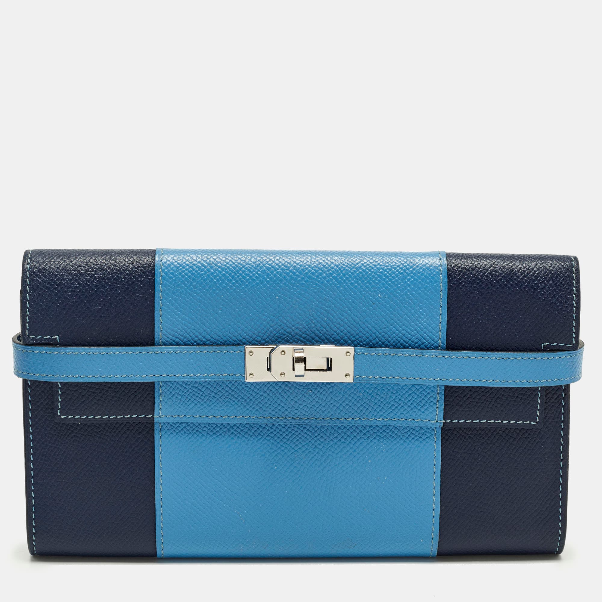 Hermes Kelly Flag Bleu Paradis/Bleu Saphir Epsom Leather Continental Wallet