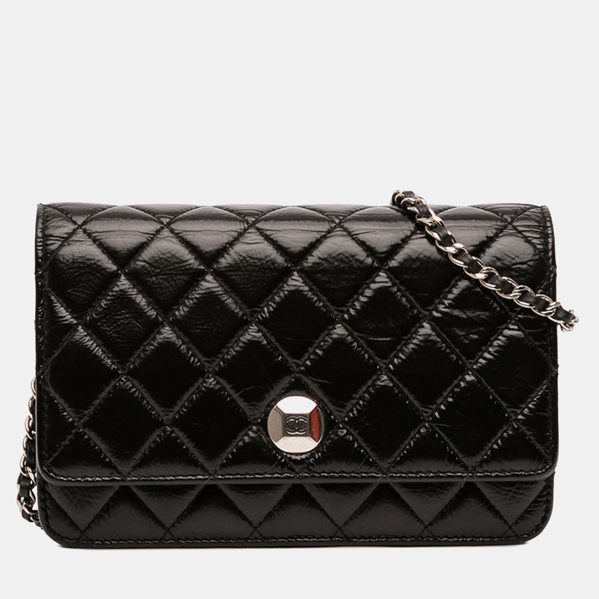 Chanel CC Quilted Crinkled Patent Leather Wallet on Chain Bag