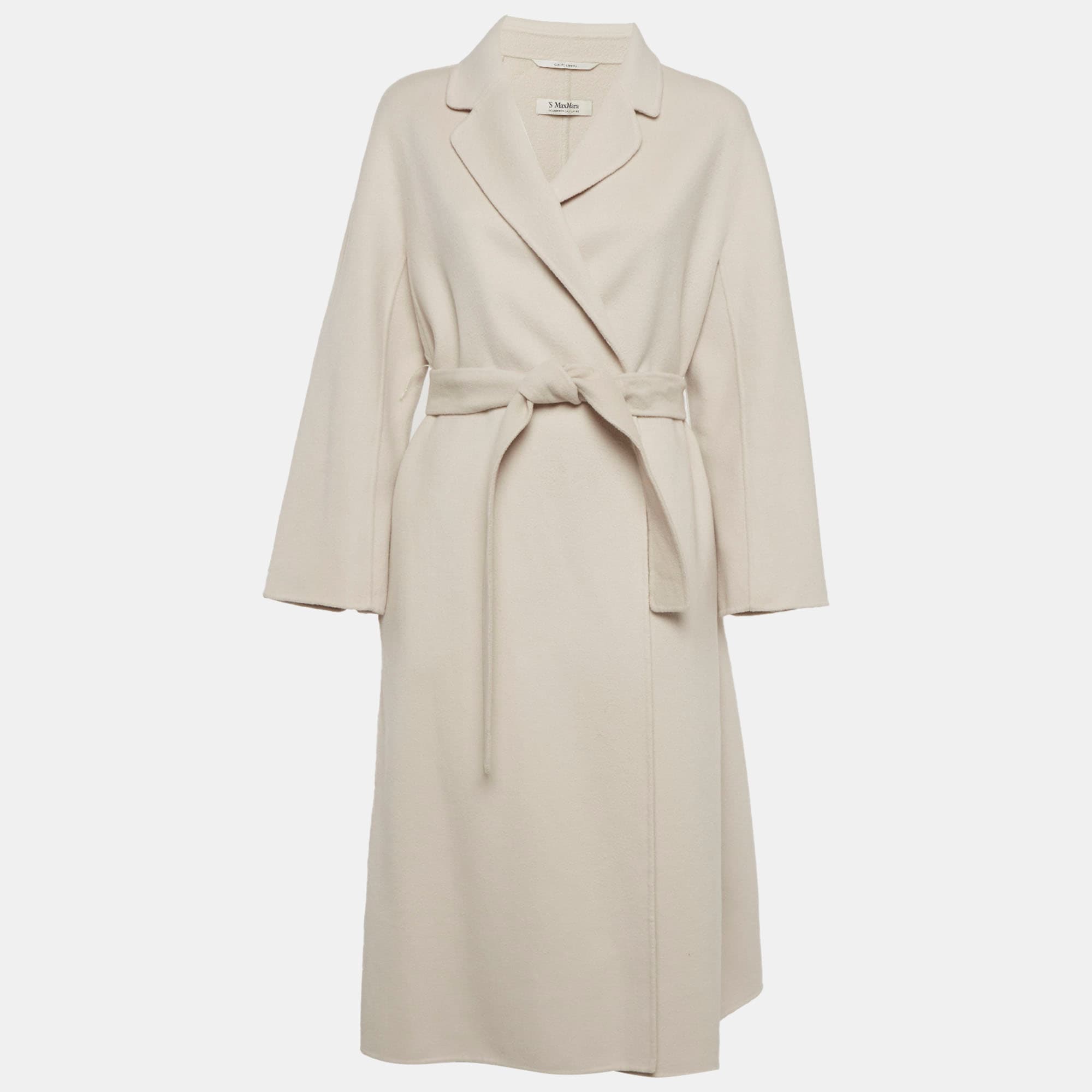 S'Max Mara Light Grey Wool Belted Overcoat L