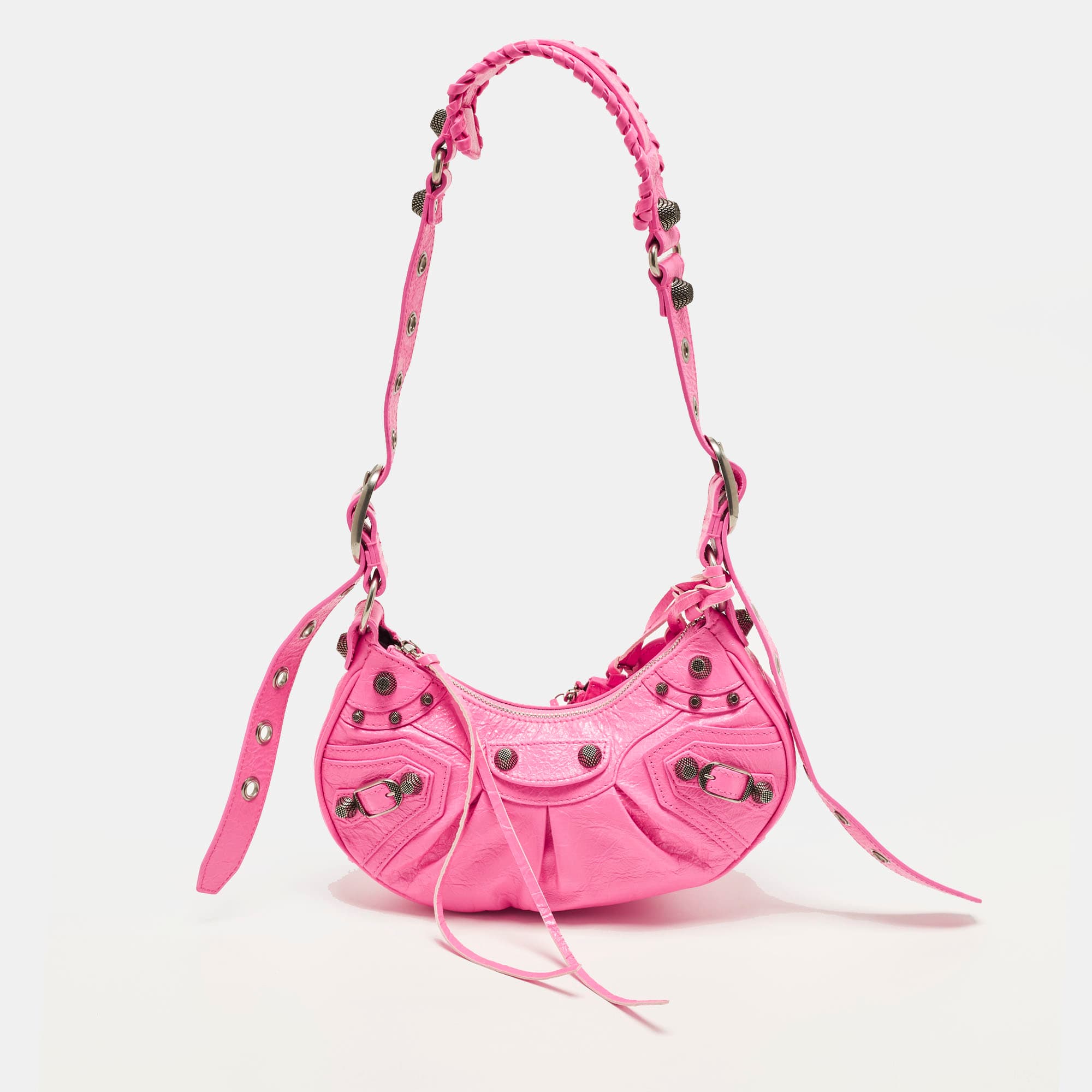Balenciaga Le Cagole XS Neon Pink Leather Shoulder Bag