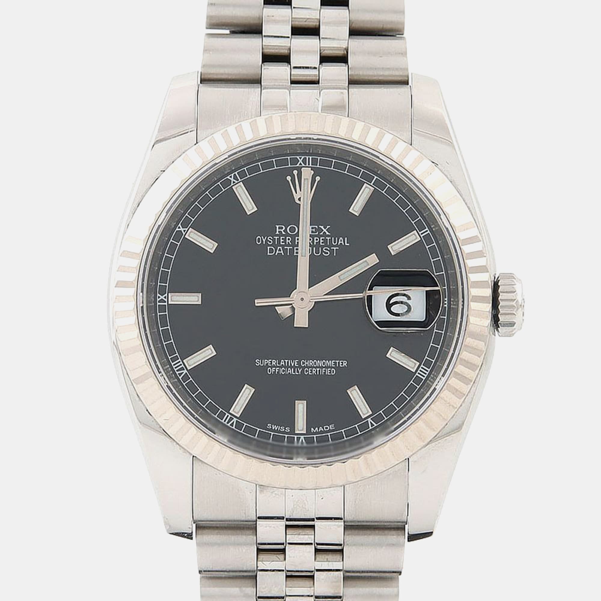 Rolex Datejust 116234 Automatic Black Stainless Steel and White Gold Men's Wristwatch 36mm