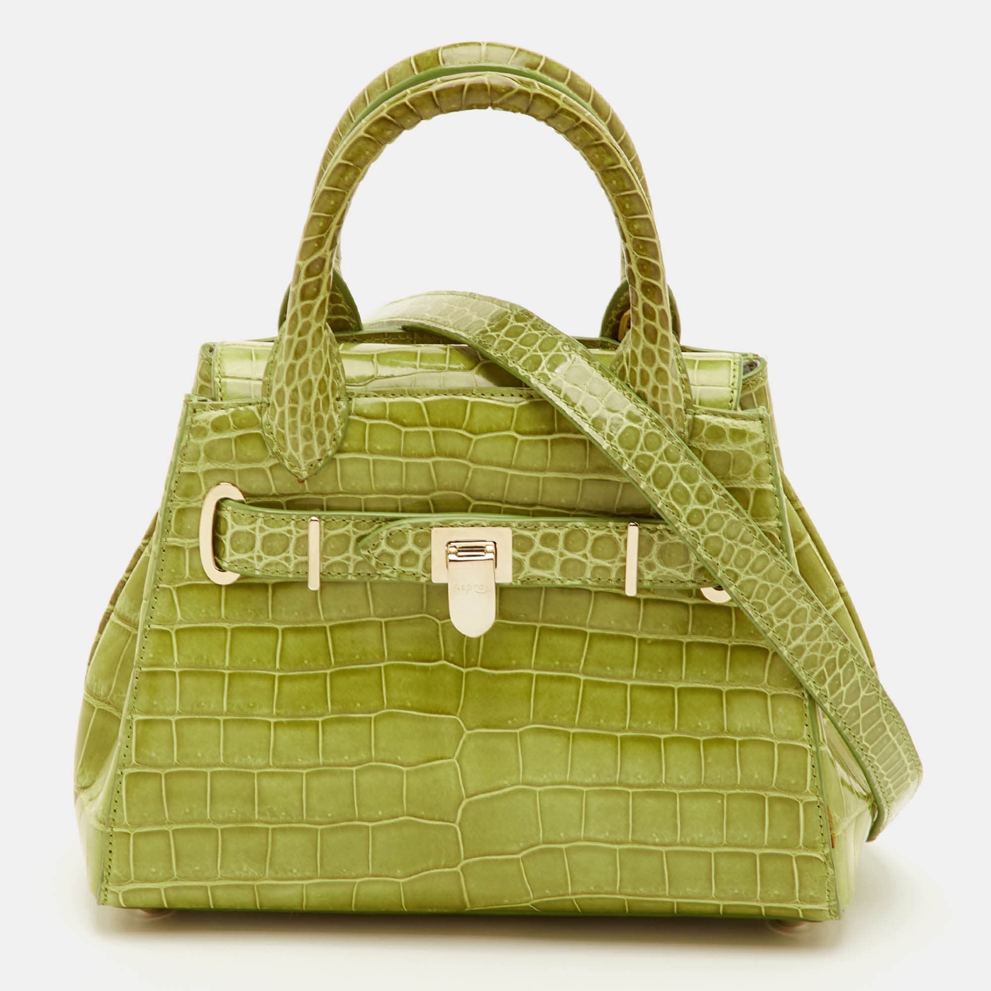 Asprey 1781 Mini Green Crocodile Satchel