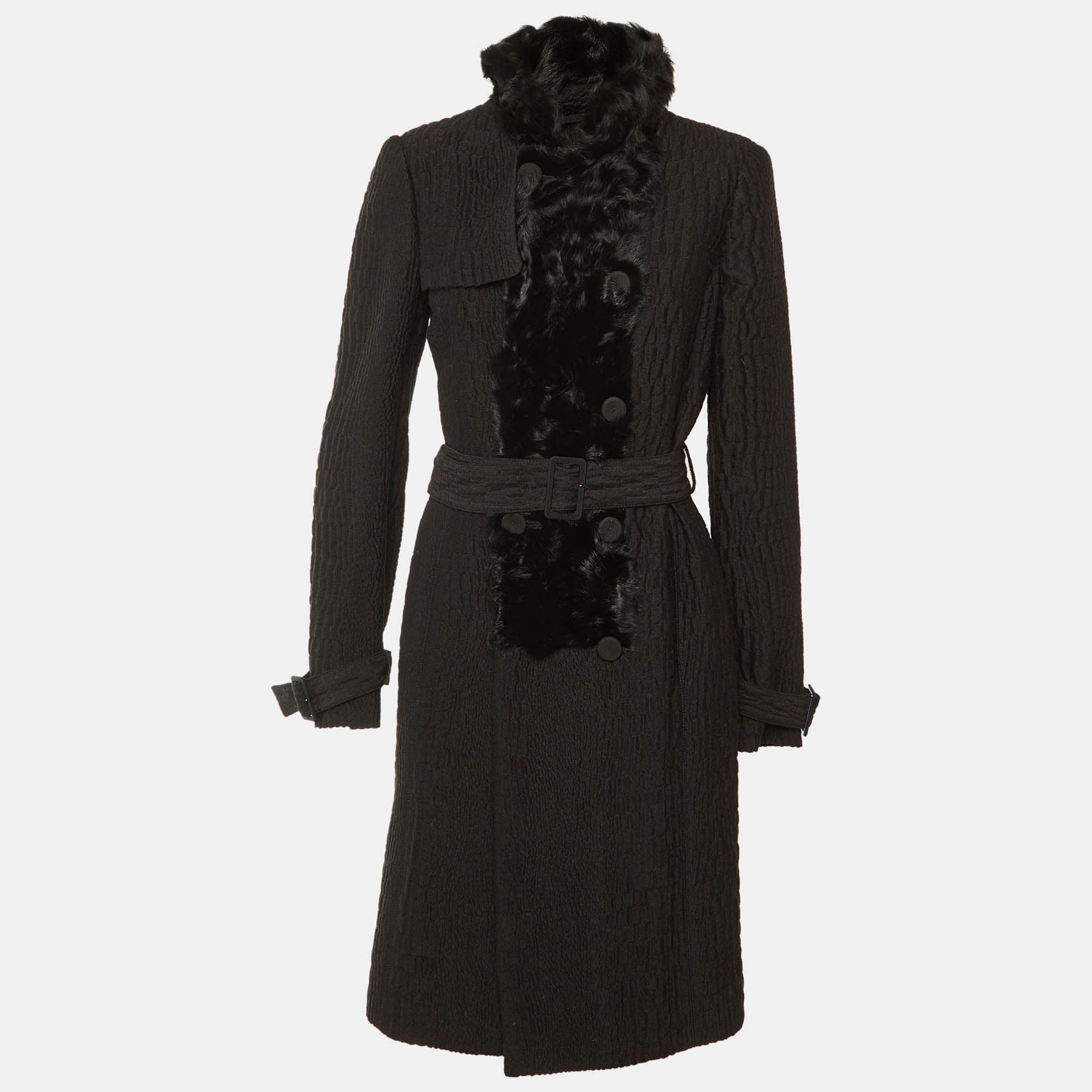 La Perla Black Wool Belted Double Breasted Coat L