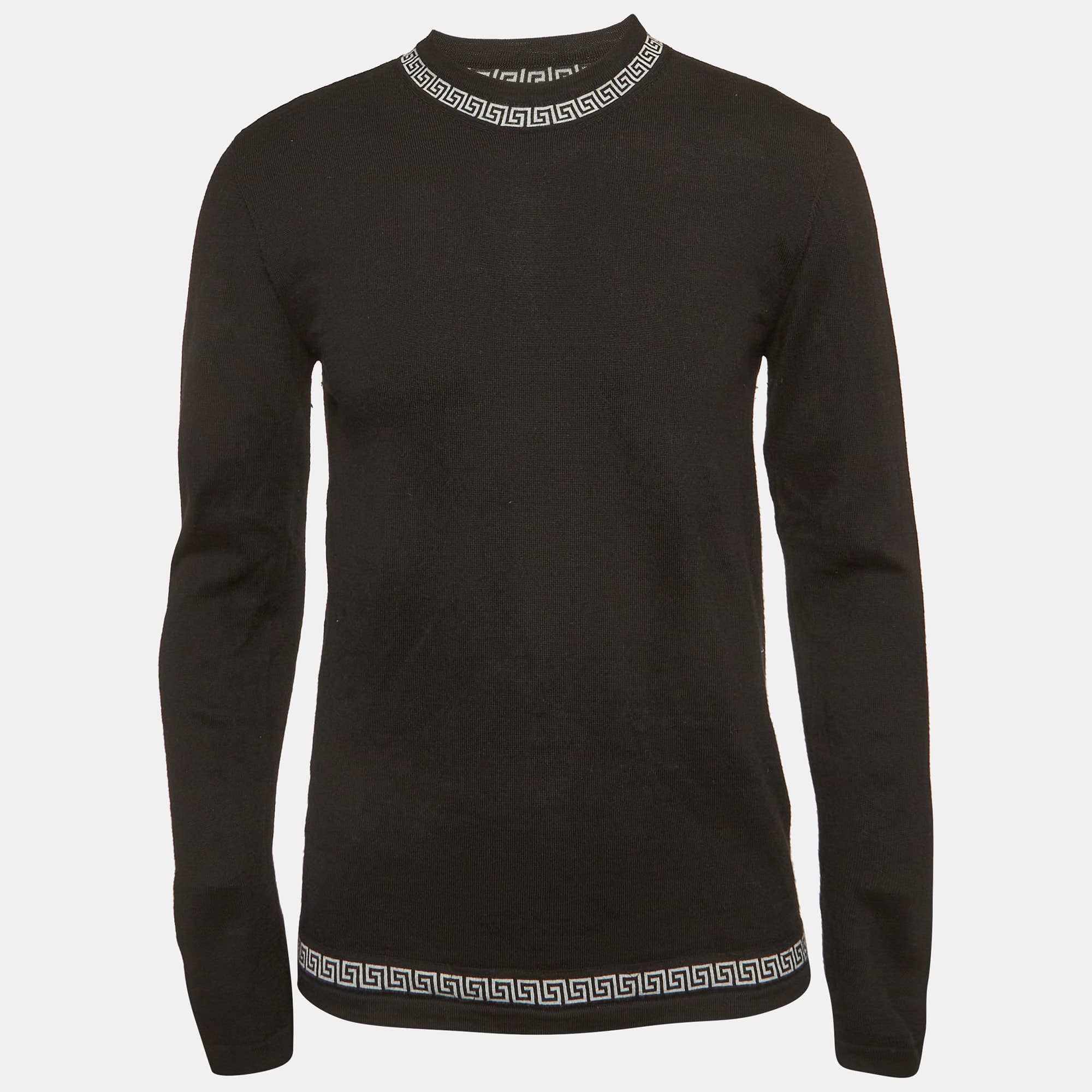 Versace Black Wool Knit Crewneck Sweater L