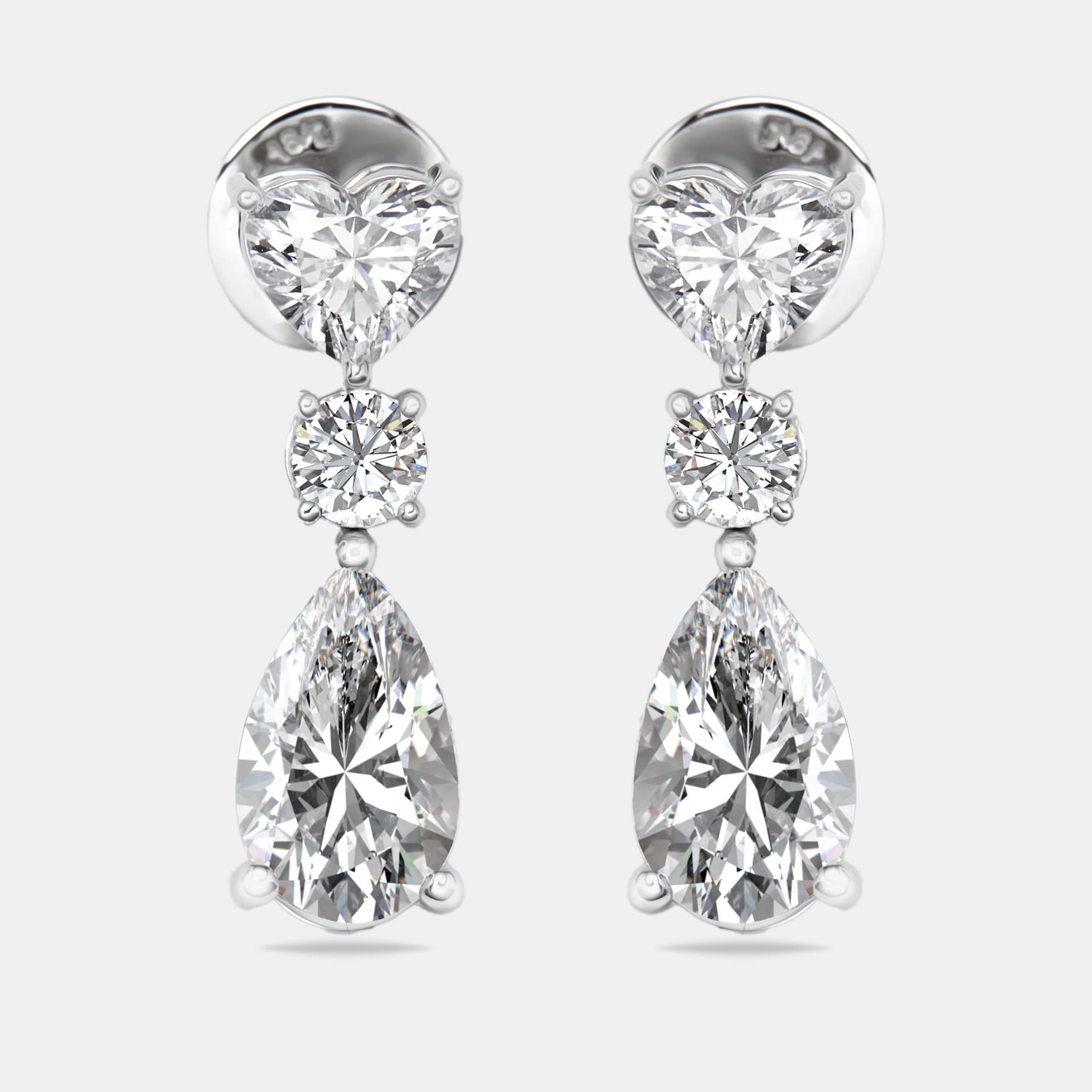 3.7 cts Pear, Round and Heart Lab Grown Diamond 18k White Gold Earrings