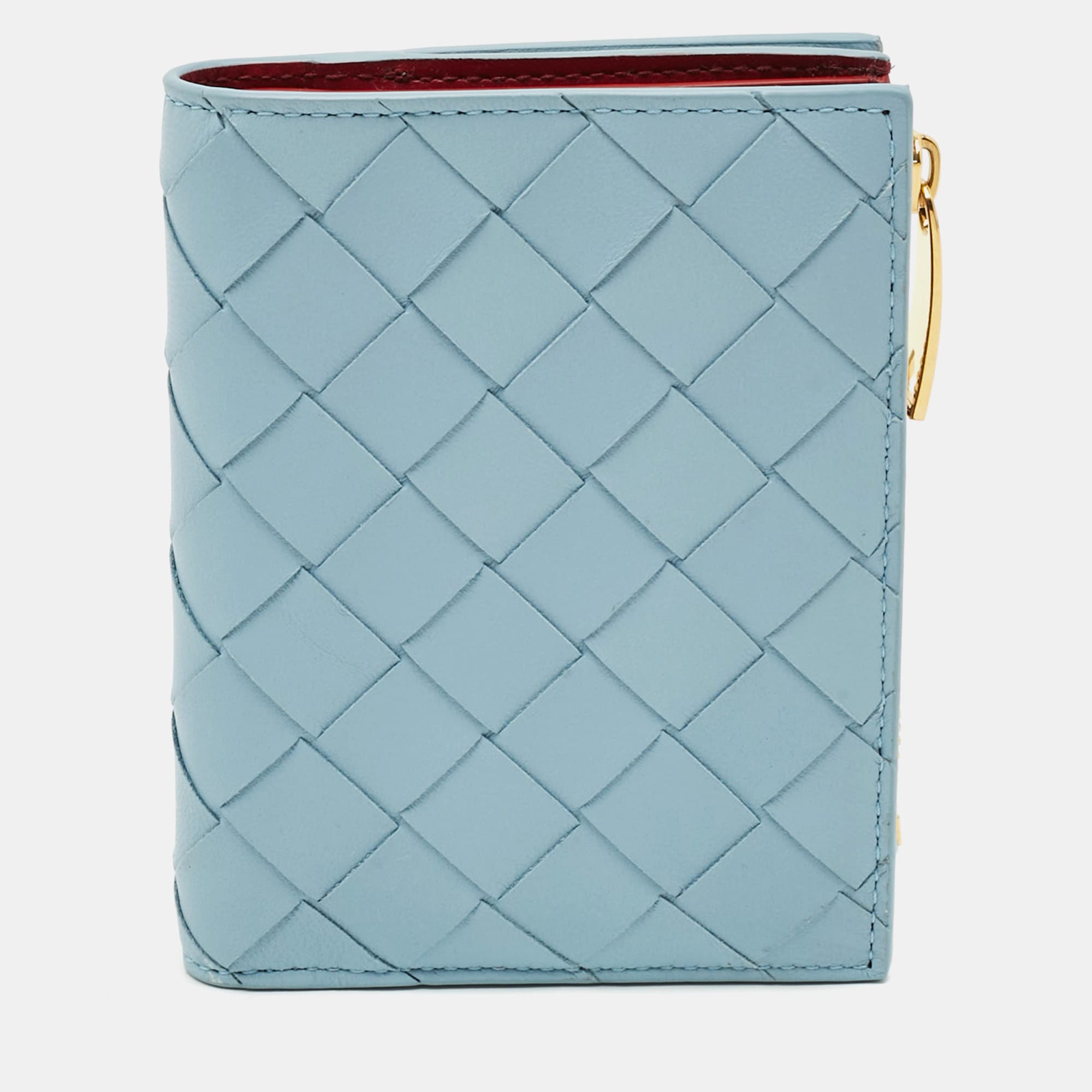 Bottega Veneta Blue Intrecciato Leather Zip Bifold Wallet