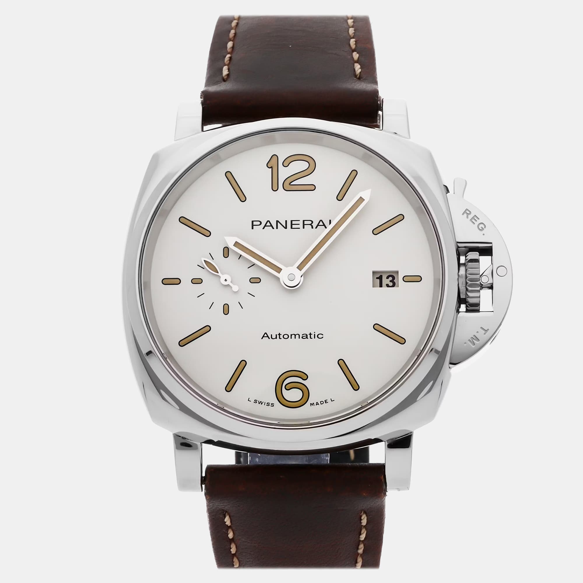 Pre-Owned Panerai Luminor Due PAM 1046 White Automatic Stainless Steel Men's Wristwatch 42 MM
