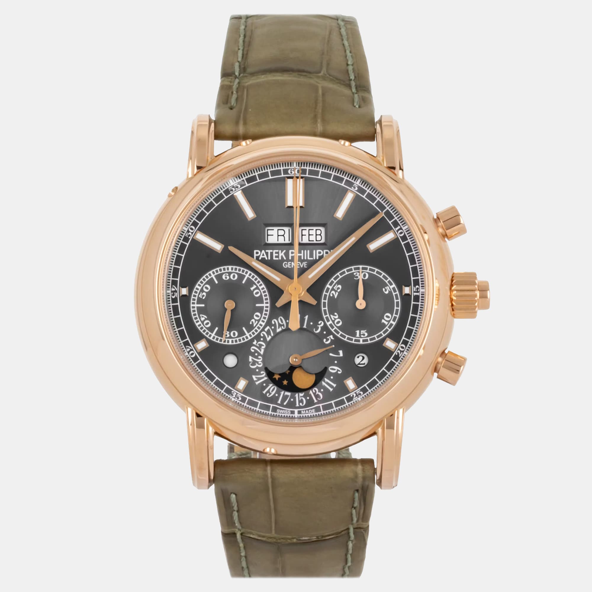 Pre-Owned Patek Philippe Grand Complications Perpetual Calendar 5204R-011 Grey Manual Winding 18k Rose Gold Men's Wristwatch 40 MM