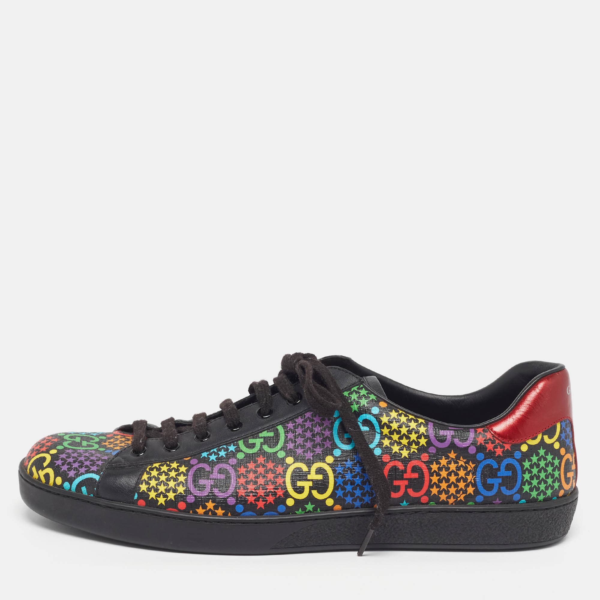 Gucci Psychedelic Size 45 Multicolor Coated Canvas and Leather Low Top Sneakers