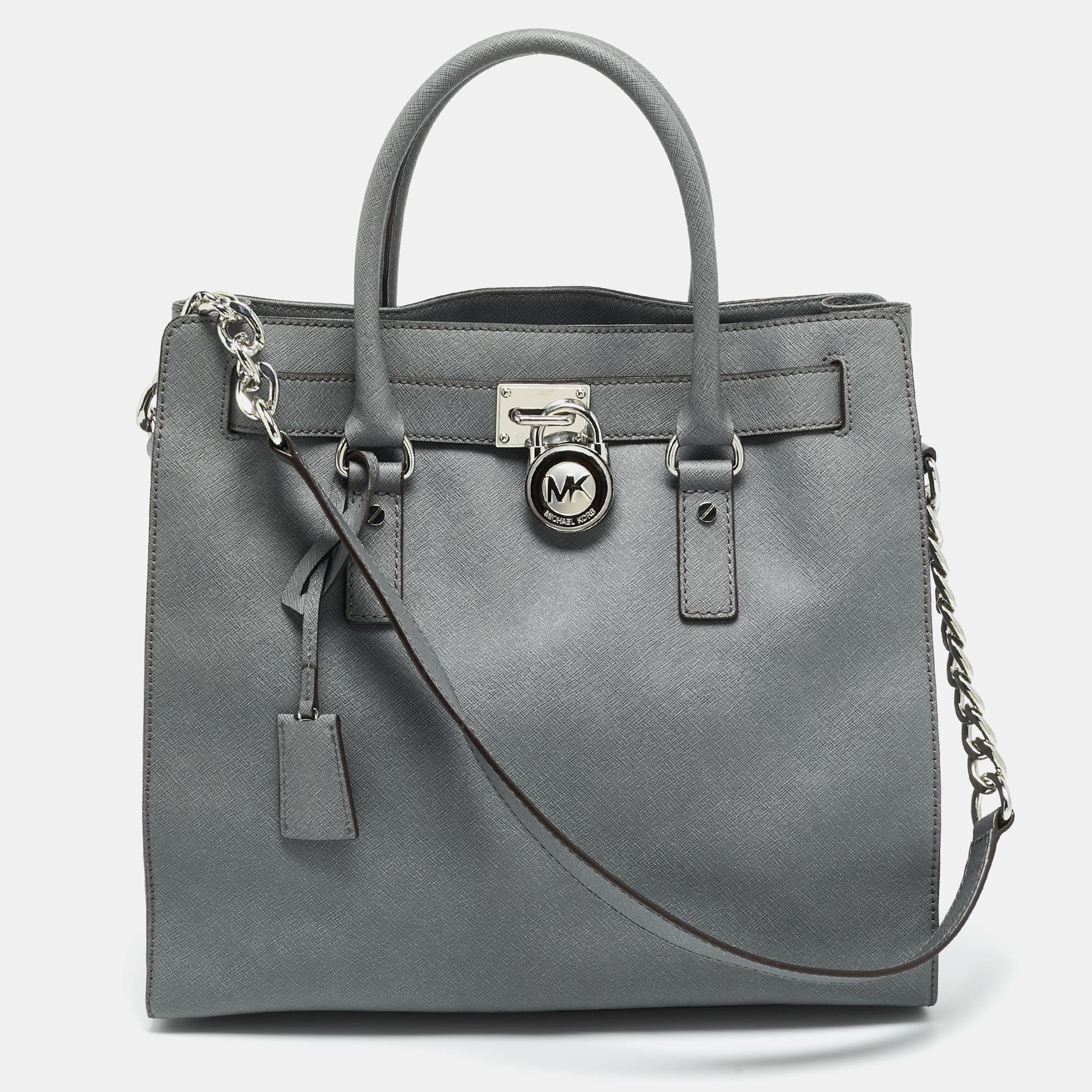 MICHAEL Michael Kors Hamilton North South Large Grey Leather Tote