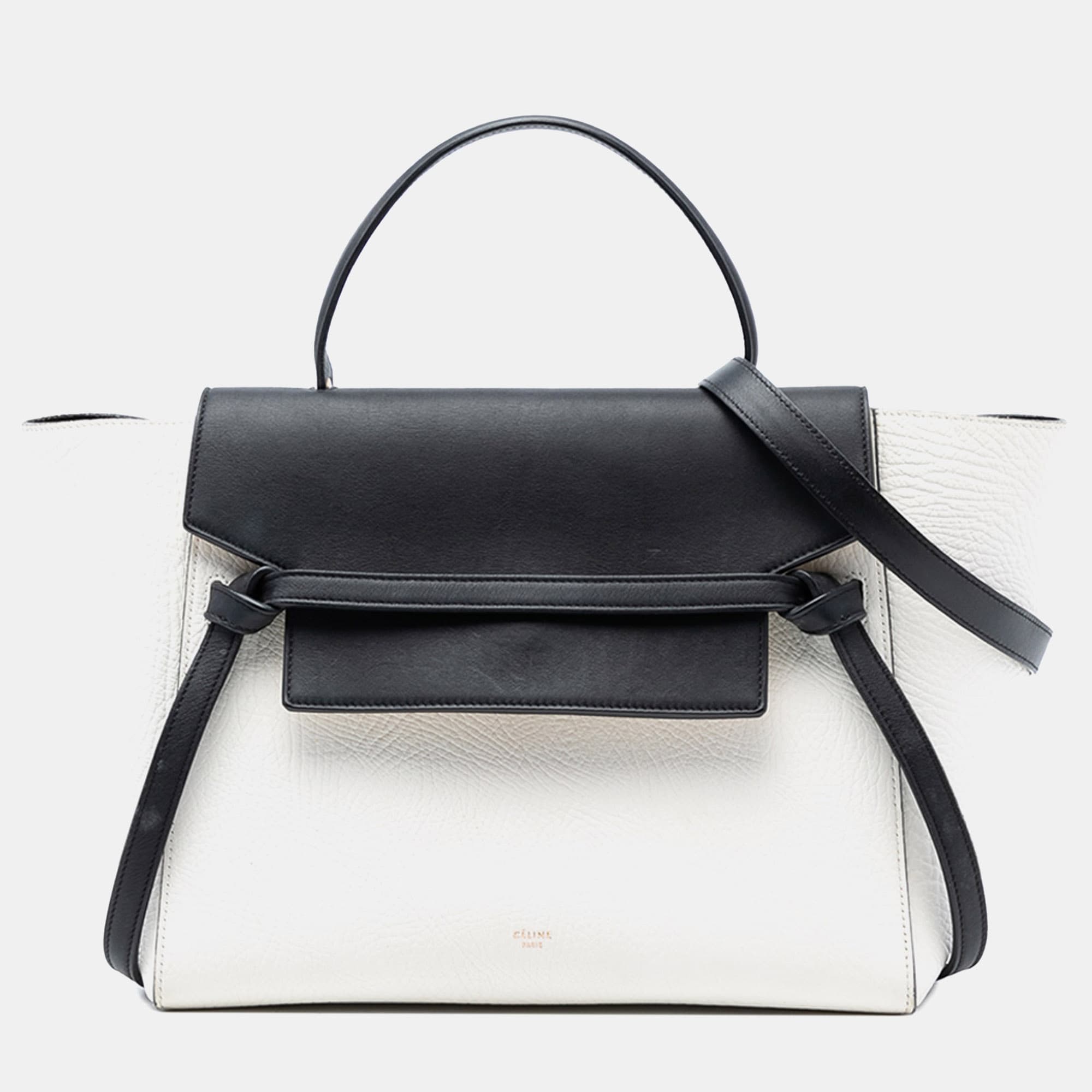 Celine Black White Mini Bicolor Grained Calfskin Belt Bag