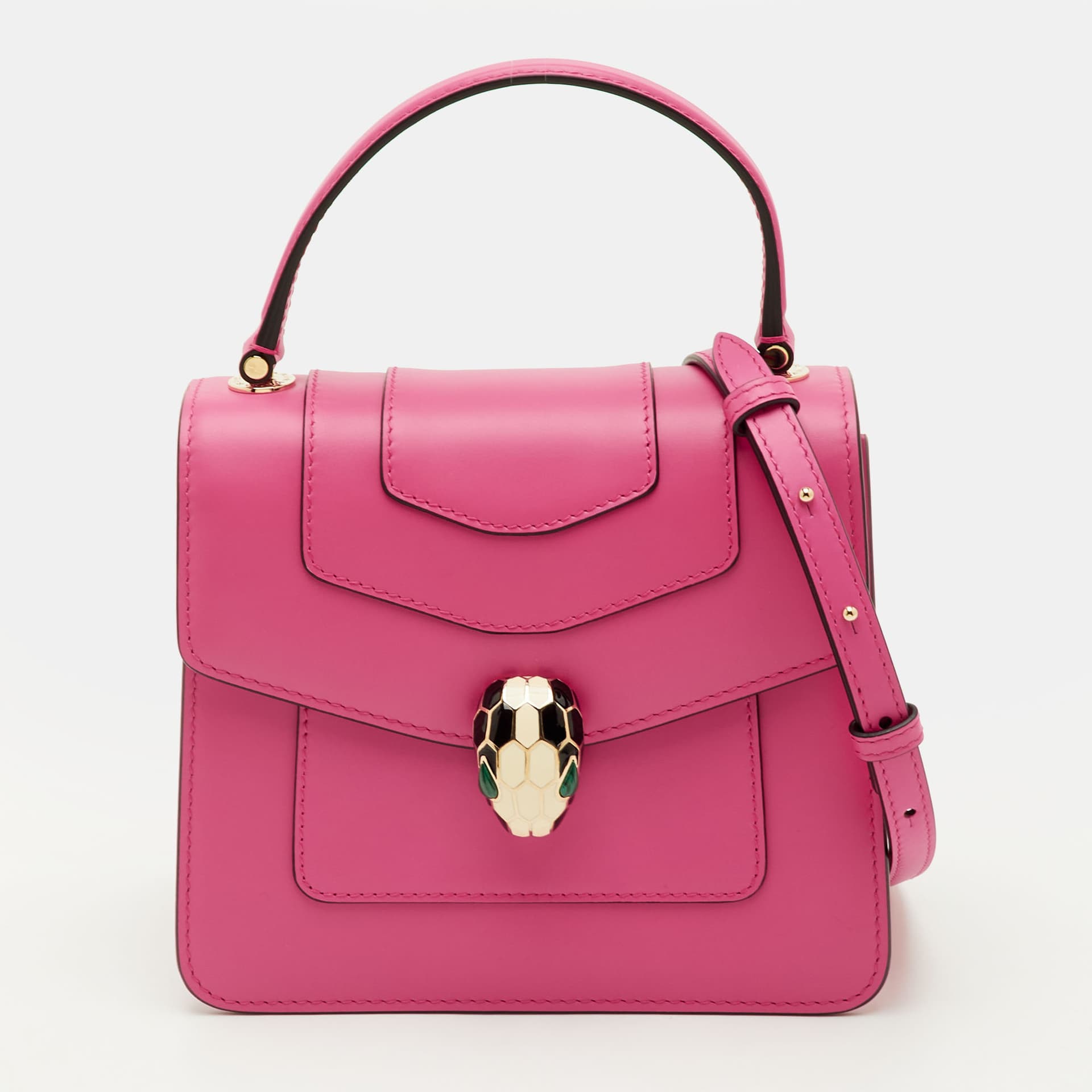 Bvlgari Serpenti Forever Small Pink Leather Flap Top Handle Bag