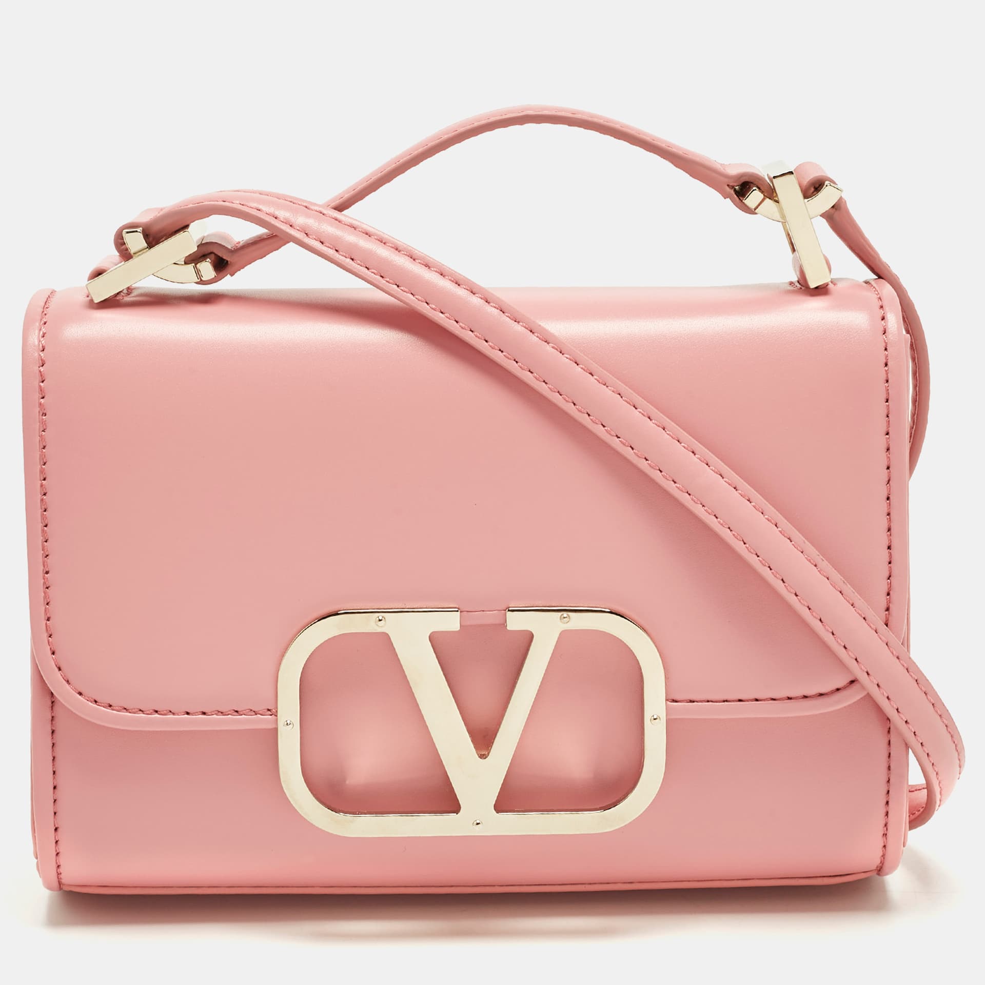 Valentino VLogo Pink Leather Shoulder Bag