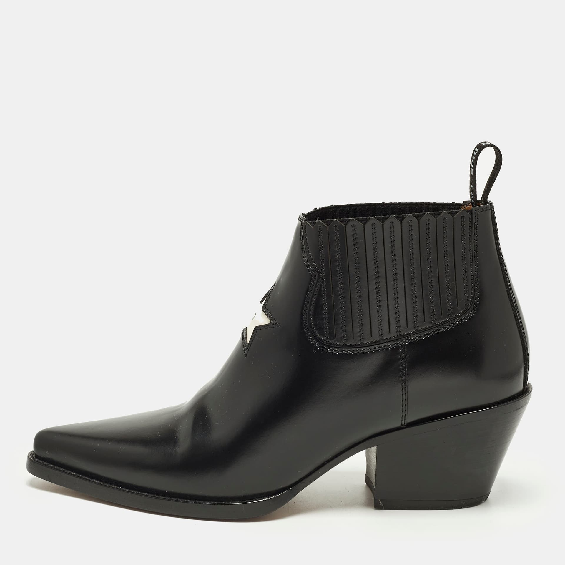 Dior Size 37.5 Black Leather Ankle Length Boots