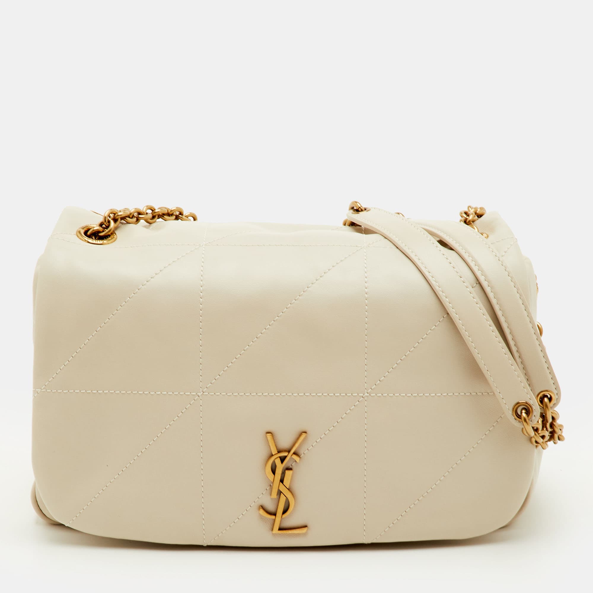 Saint Laurent Jamie 4.0 Beige Leather Chain Flap Shoulder Bag