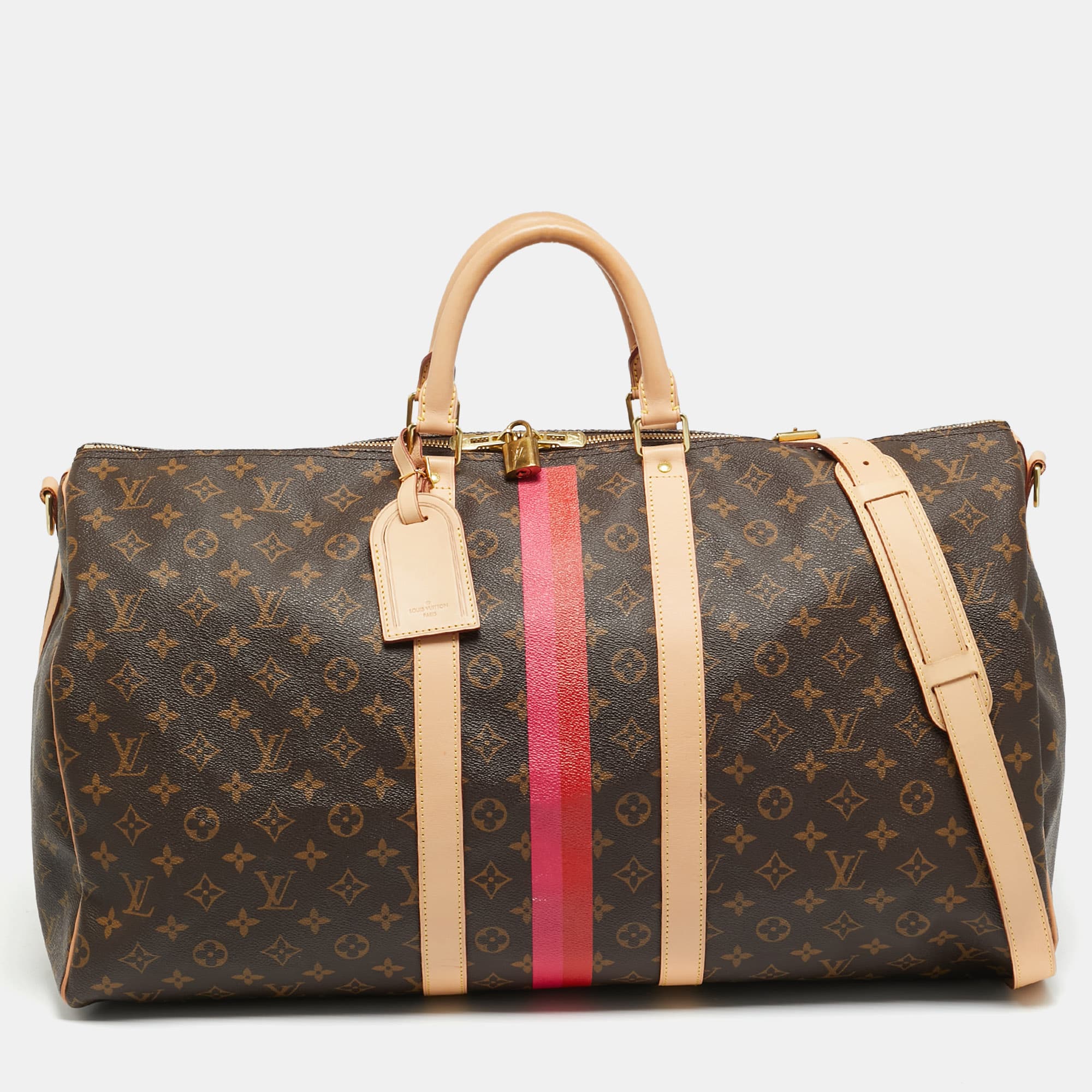 Louis Vuitton Keepall Bandouliere 55 Monogram Canvas Striped Bag