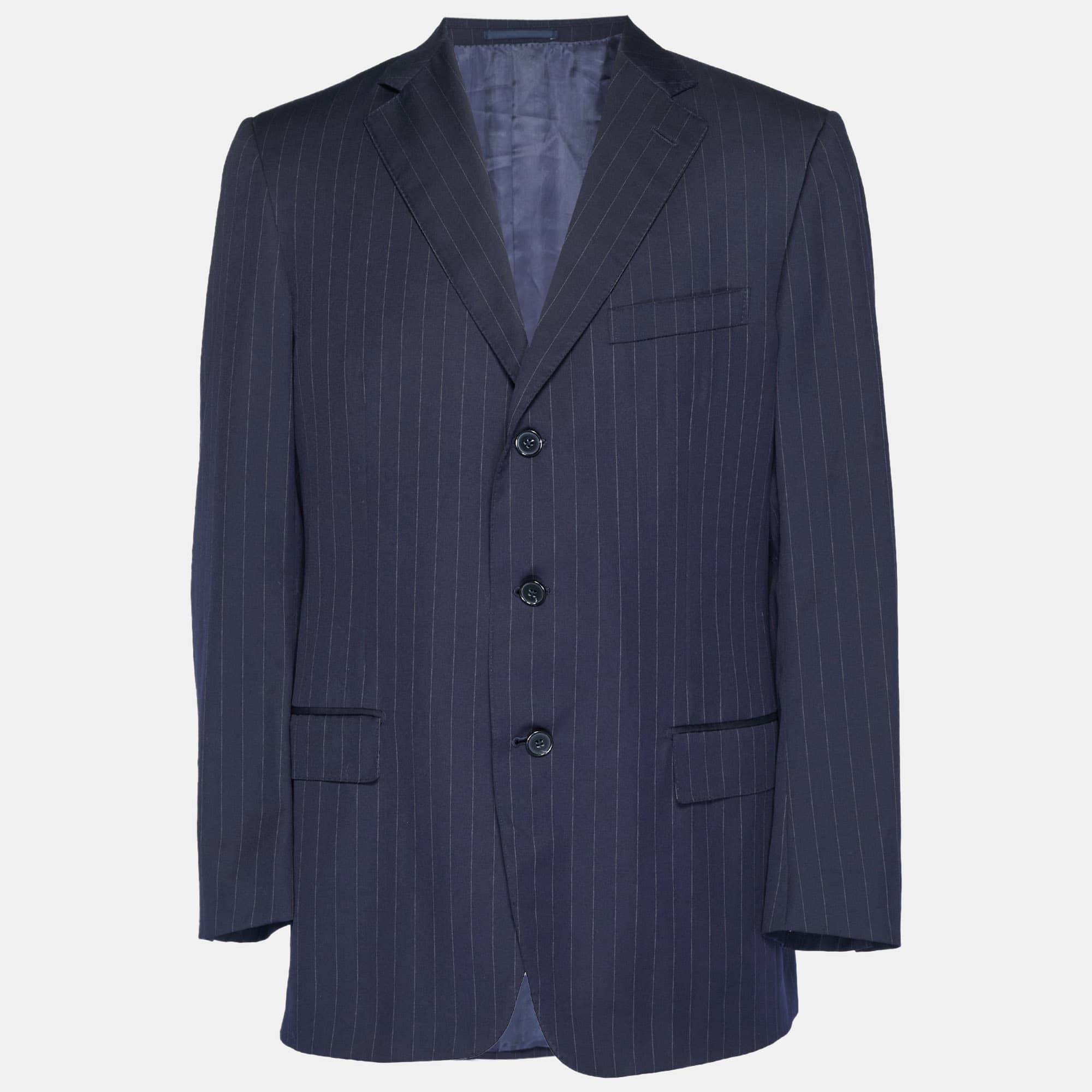 Ermenegildo Zegna Navy Blue Pinstriped Wool Blend Regular Fit Blazer XXL