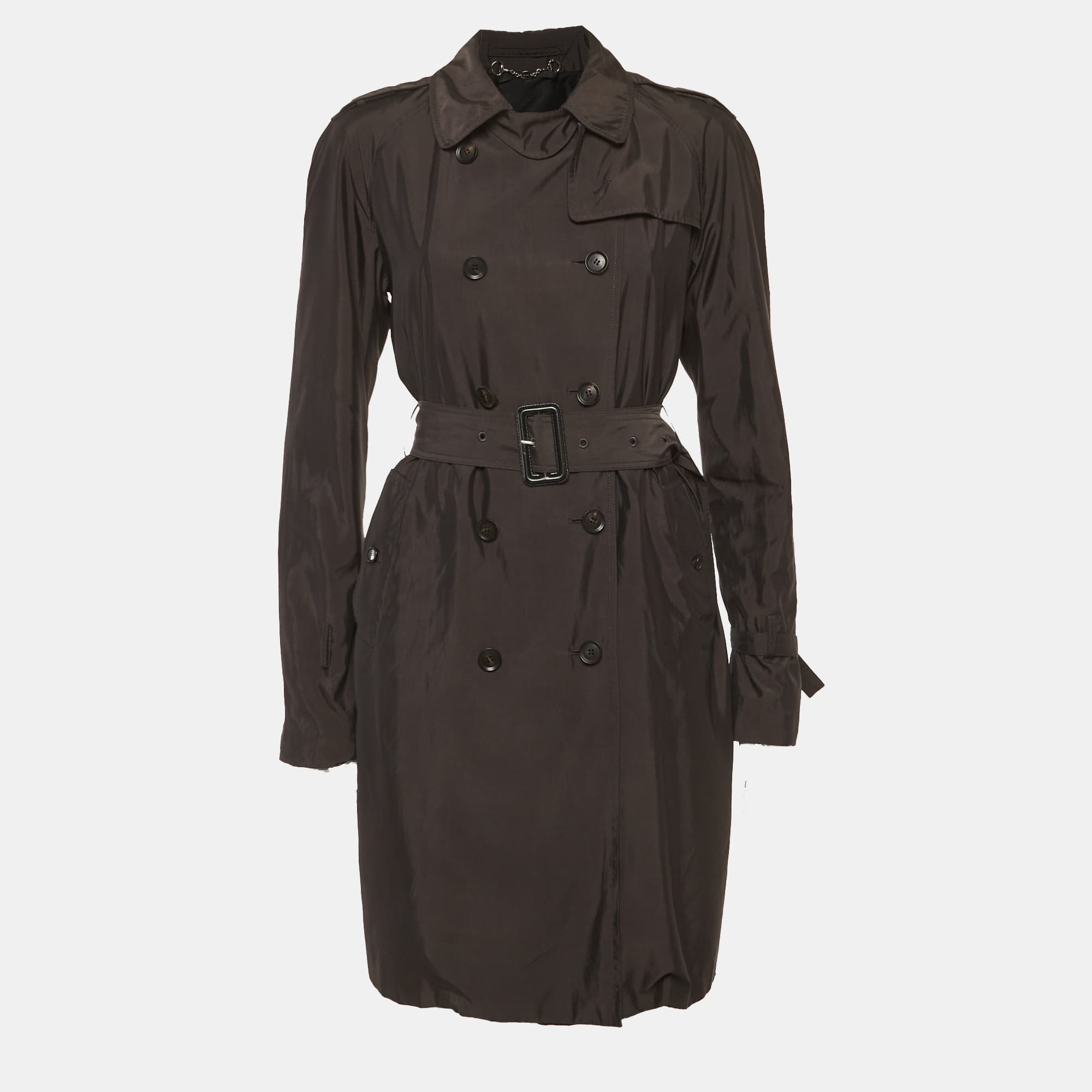 Gucci Black Synthetic Double Breasted Trench Coat M