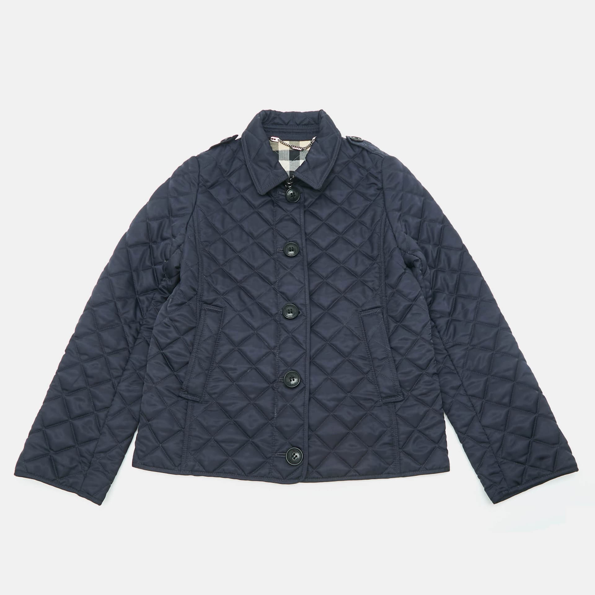 Burberry Kids Navy Blue Synthetic Quilted Jacket 10Yrs