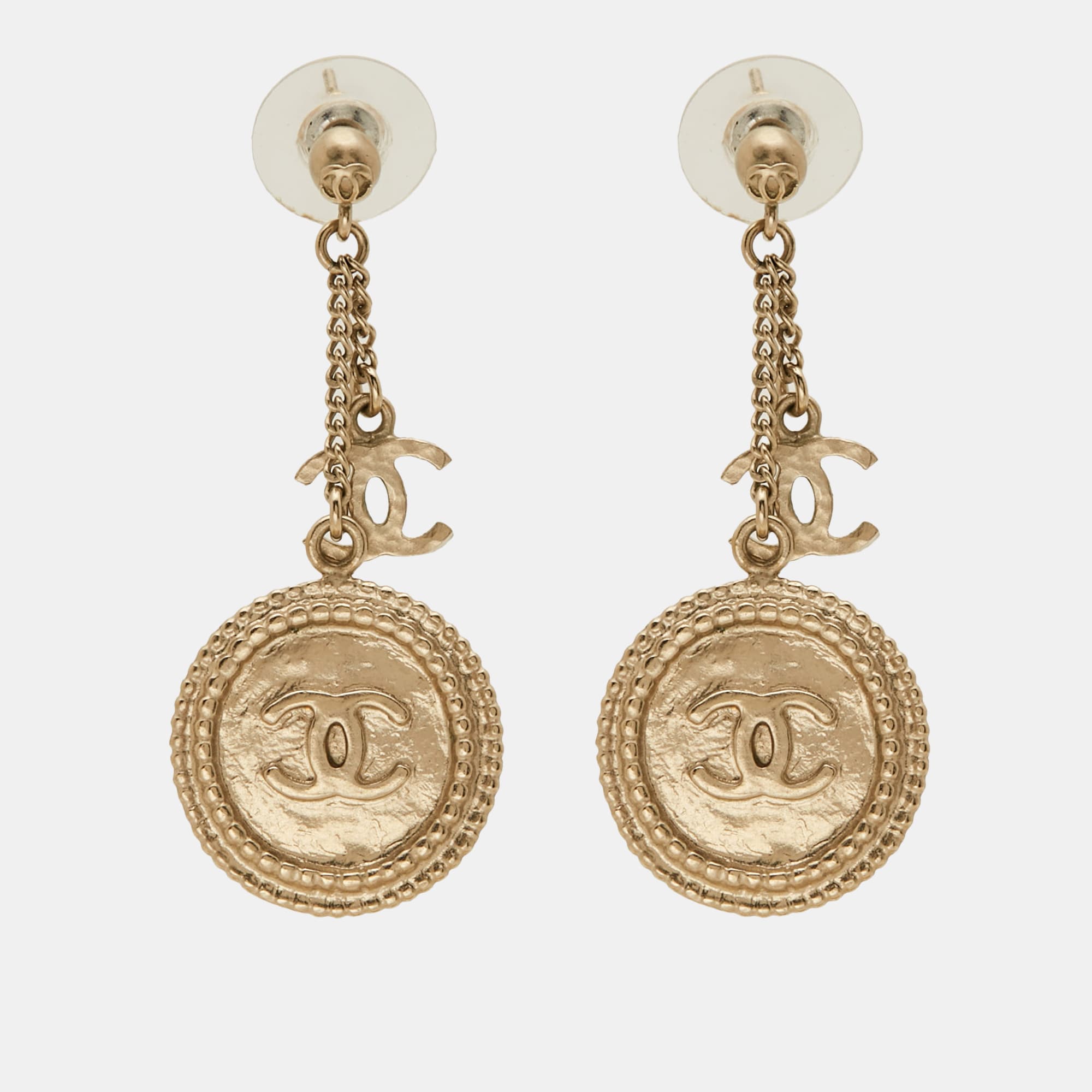 Chanel CC Gold Tone Earrings