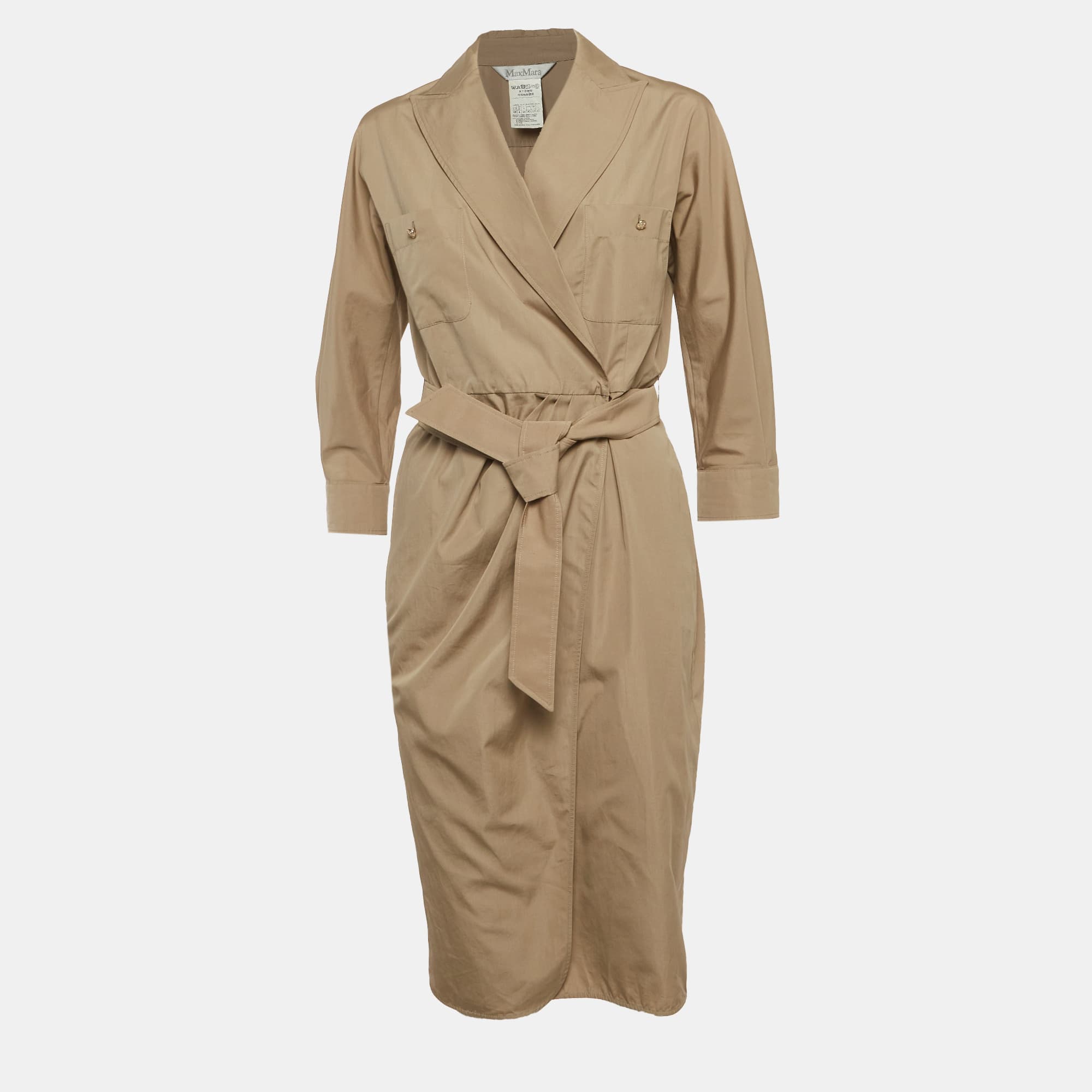 Max Mara Brown Cotton Belted Coat M