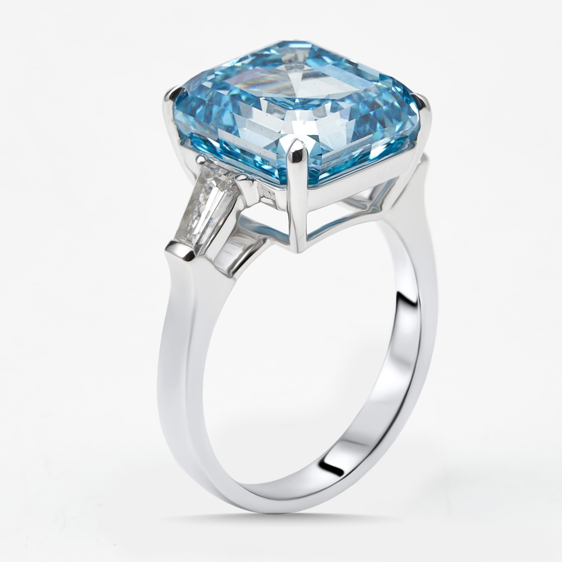 9.5 cts Assceher, Trapazoid Lab Grown Diamonds 18k White Gold Ring Size 53