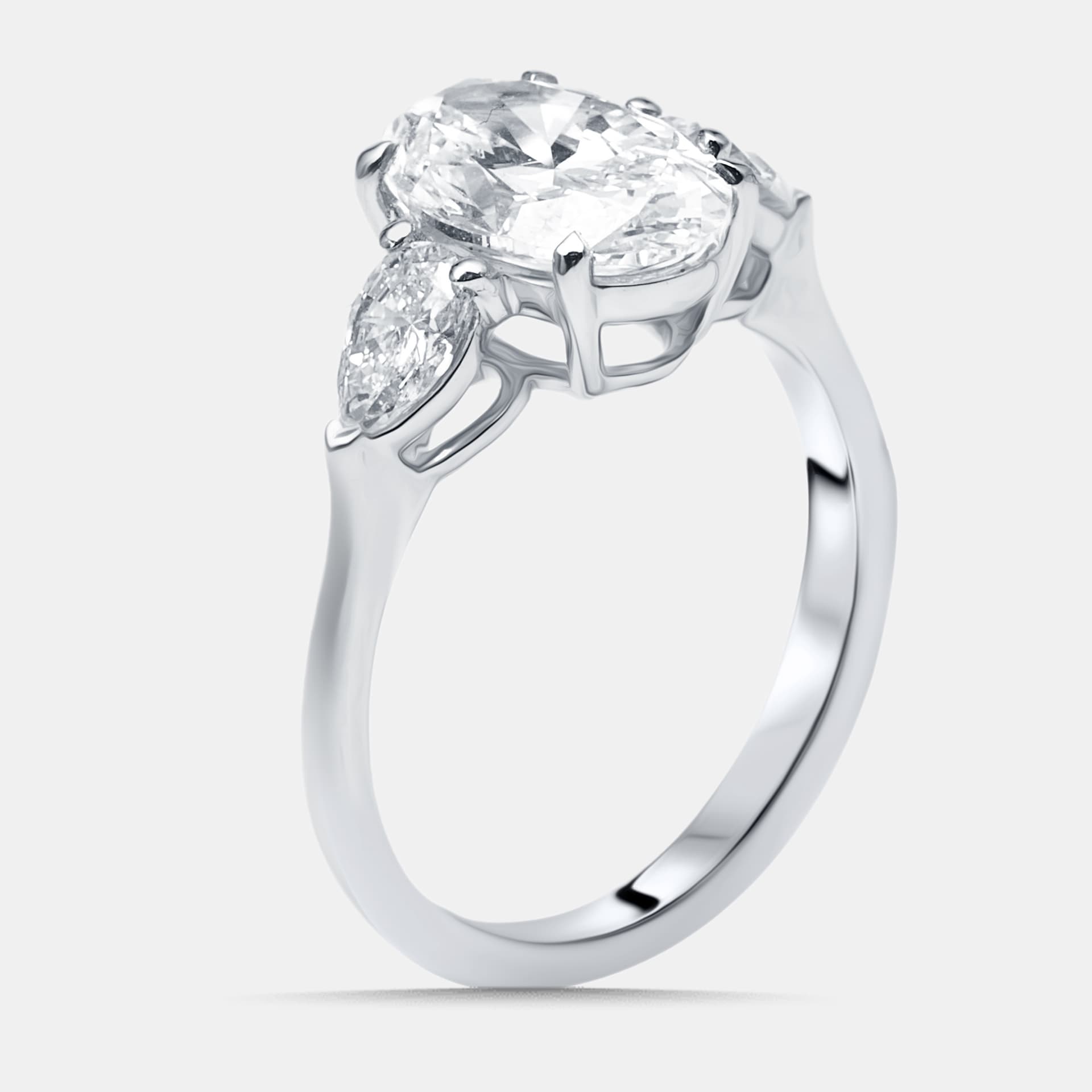 2.5 cts Oval, Pear Lab Grown Diamonds 18k White Gold Ring Size 52