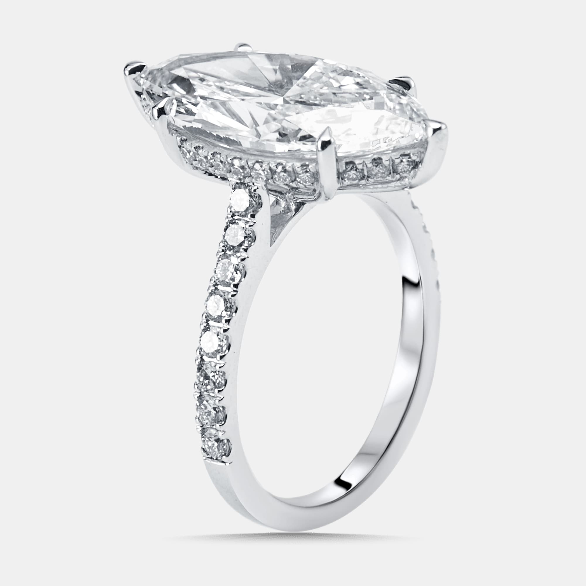 6 cts Marquise, Round Lab Grown Diamonds 18k White Gold Ring Size 53