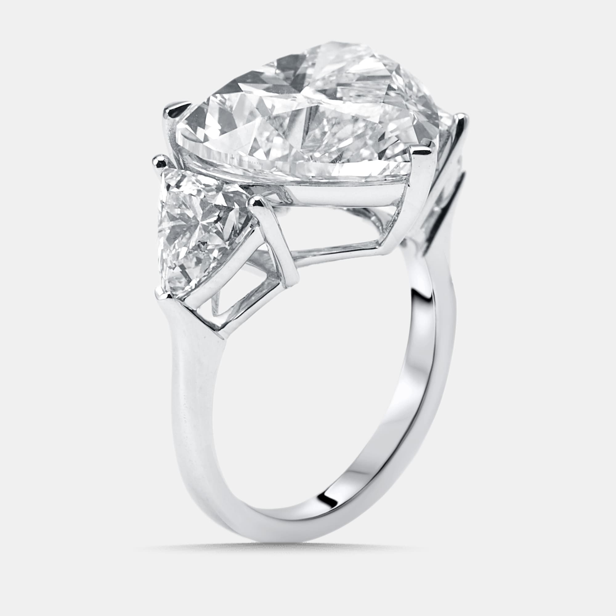 12.5 cts Heart, Trillion Lab Grown Diamonds 18k White Gold Ring Size 53