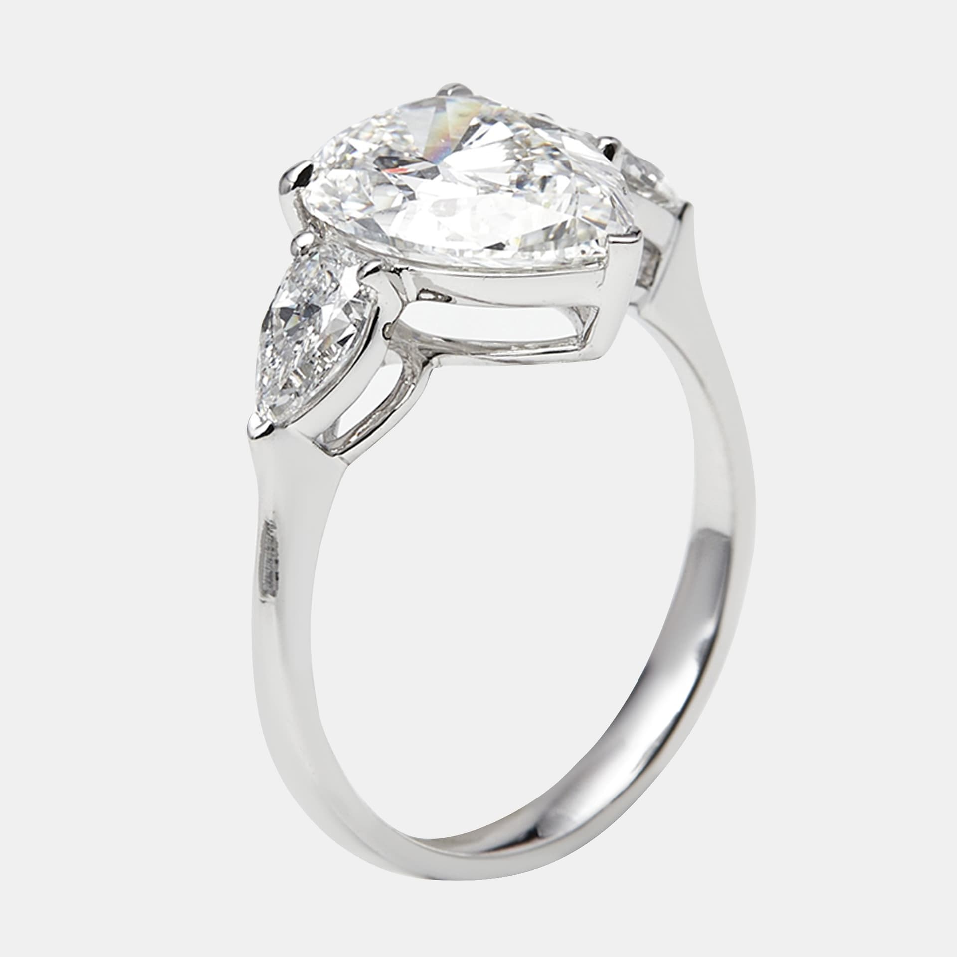 3.4 cts Pear Lab Grown Diamonds 18k White Gold Ring Size 54