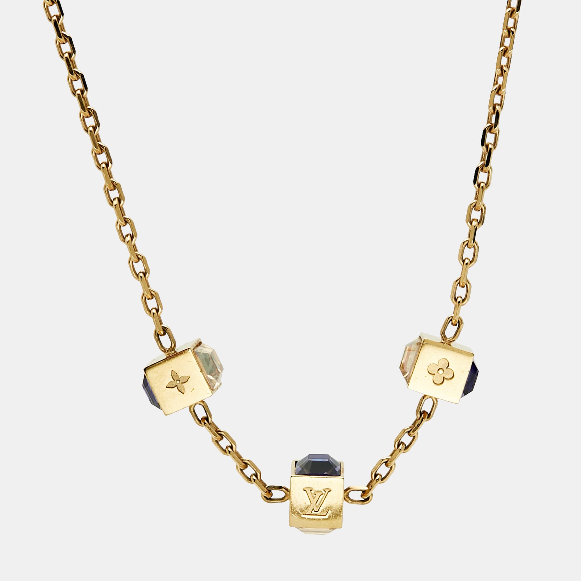 Louis Vuitton Gamble Crystals Gold Tone Necklace