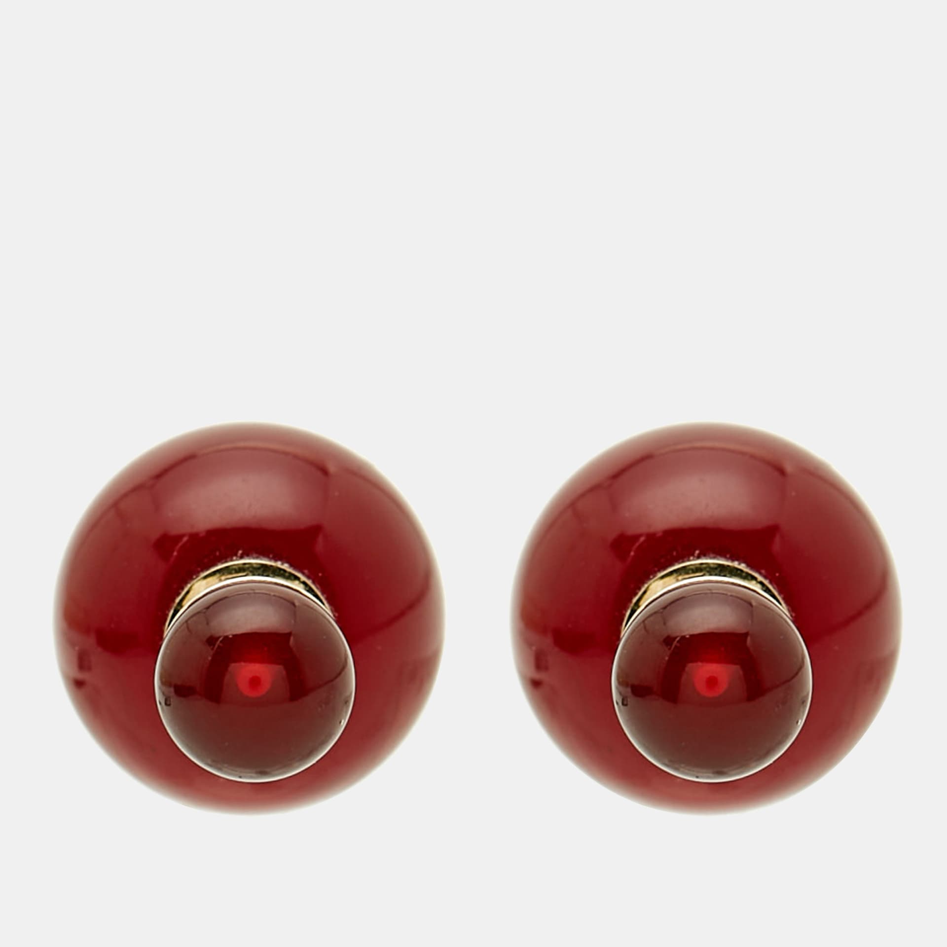 Dior Mise en Dior Tribales Red Resin Gold Tone Stud Earrings
