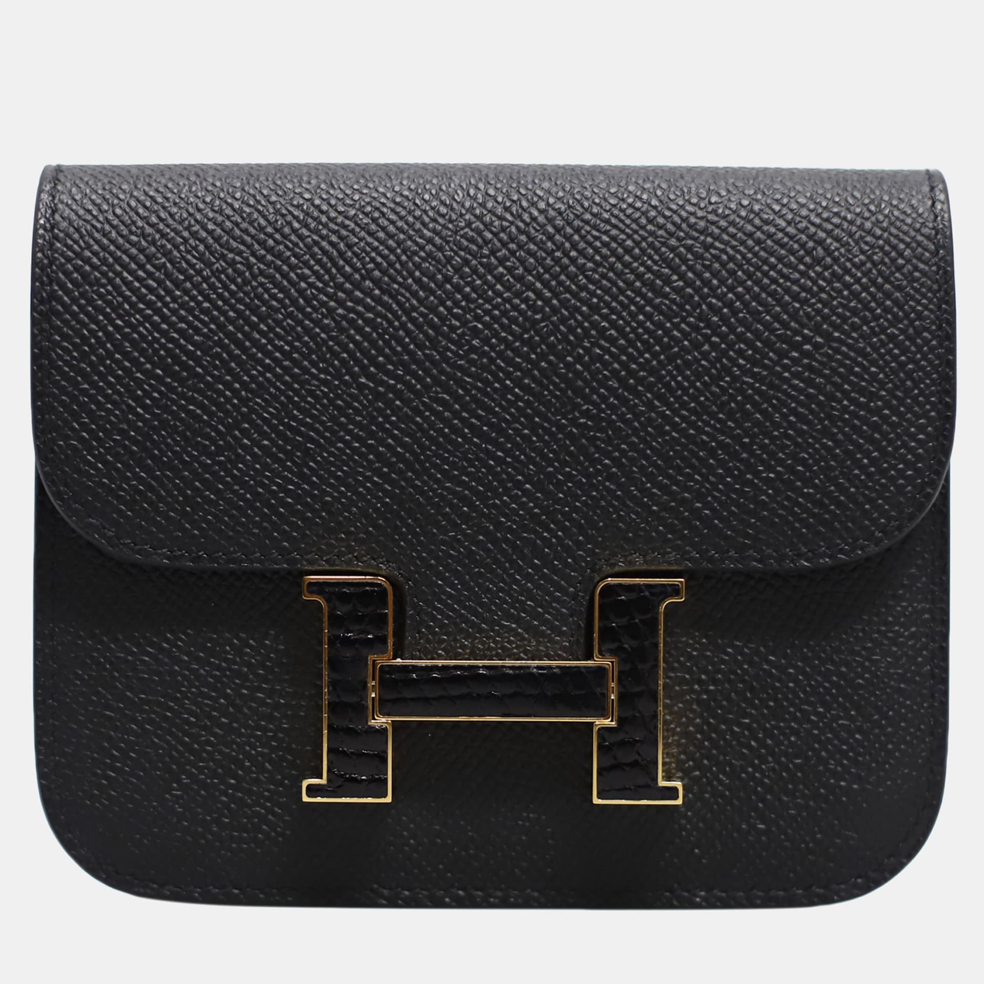 Hermes Constance Slim Black Lizard Leather Wallet