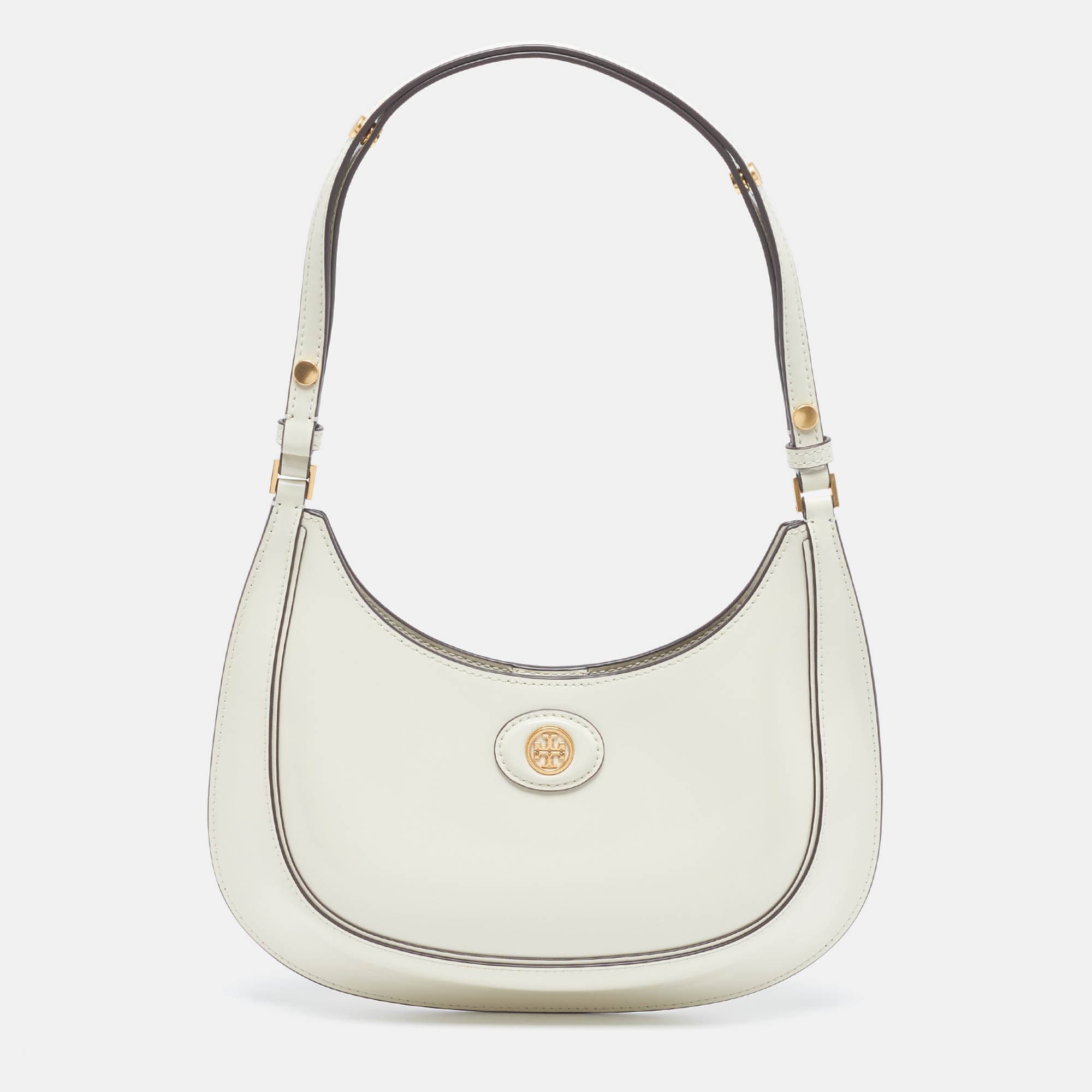 Tory Burch Robinson Crescent Off White Glossy Leather Bag